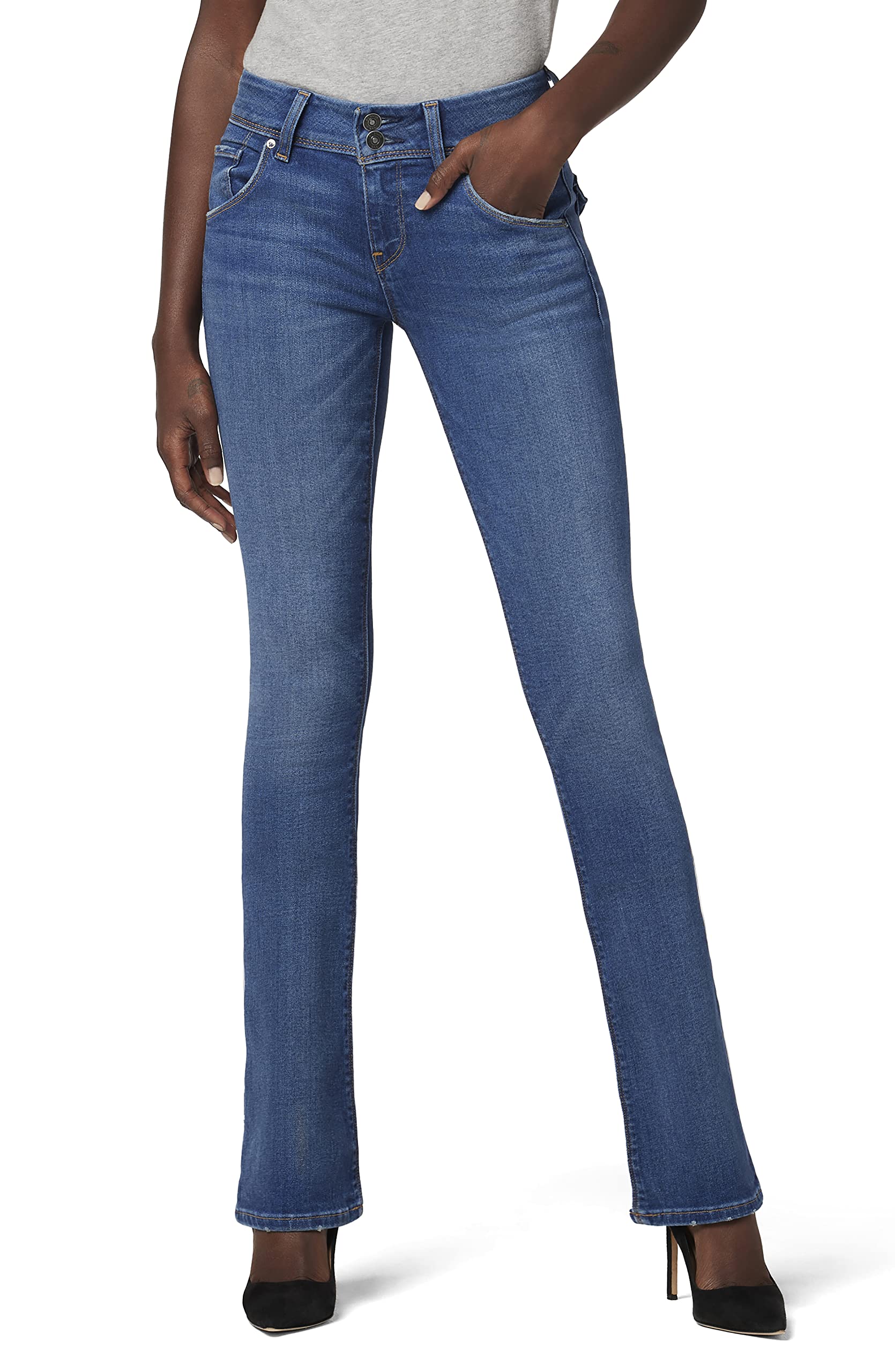 Hudson Women's Beth Mid Rise Baby Bootcut Jeans with Back Flap Pockets - Comfortable Stretch Denim Pants for Casual Wear & Everyday Outfits