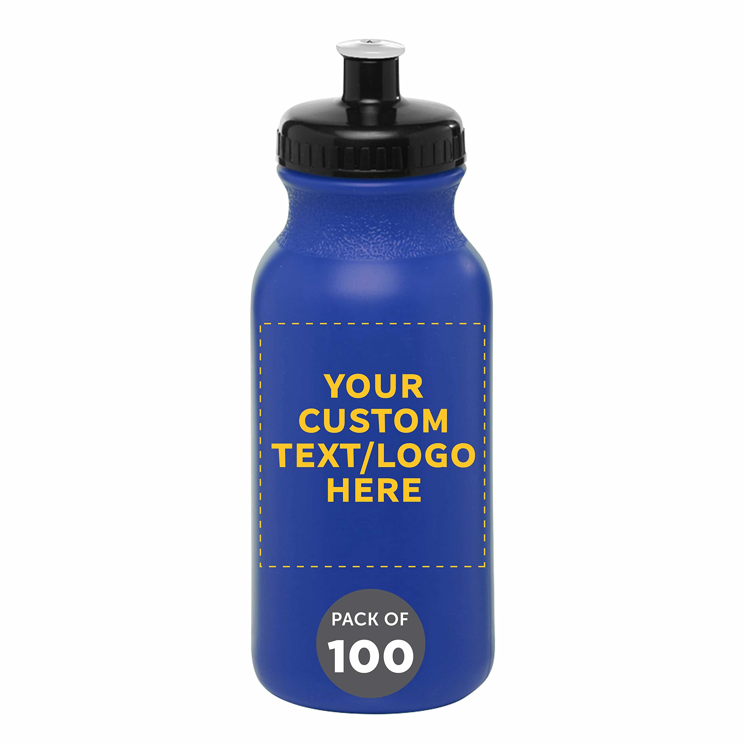 Custom 20 oz. Water Bottles with Push Cap - Bulk Pack of 100 Personalized Hydration Bottles - Ideal for Gym, Hiking, Camping & Outdoor Sports - Reflex Blue - Perfect for Team Events, Corporate Gifts & School Activities