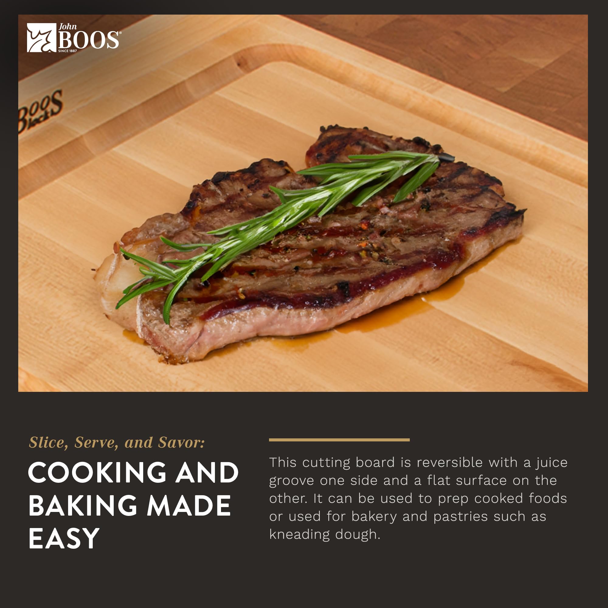 Premium Maple Wood Cutting Board - John Boos Large Reversible Countertop Chopping Block with Juice Groove - 23.75