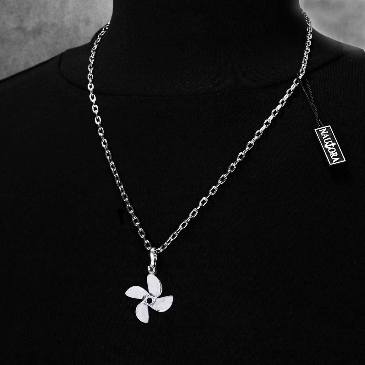 Boat Propeller Necklace - 4 Blade Sterling Silver Pendant with 24