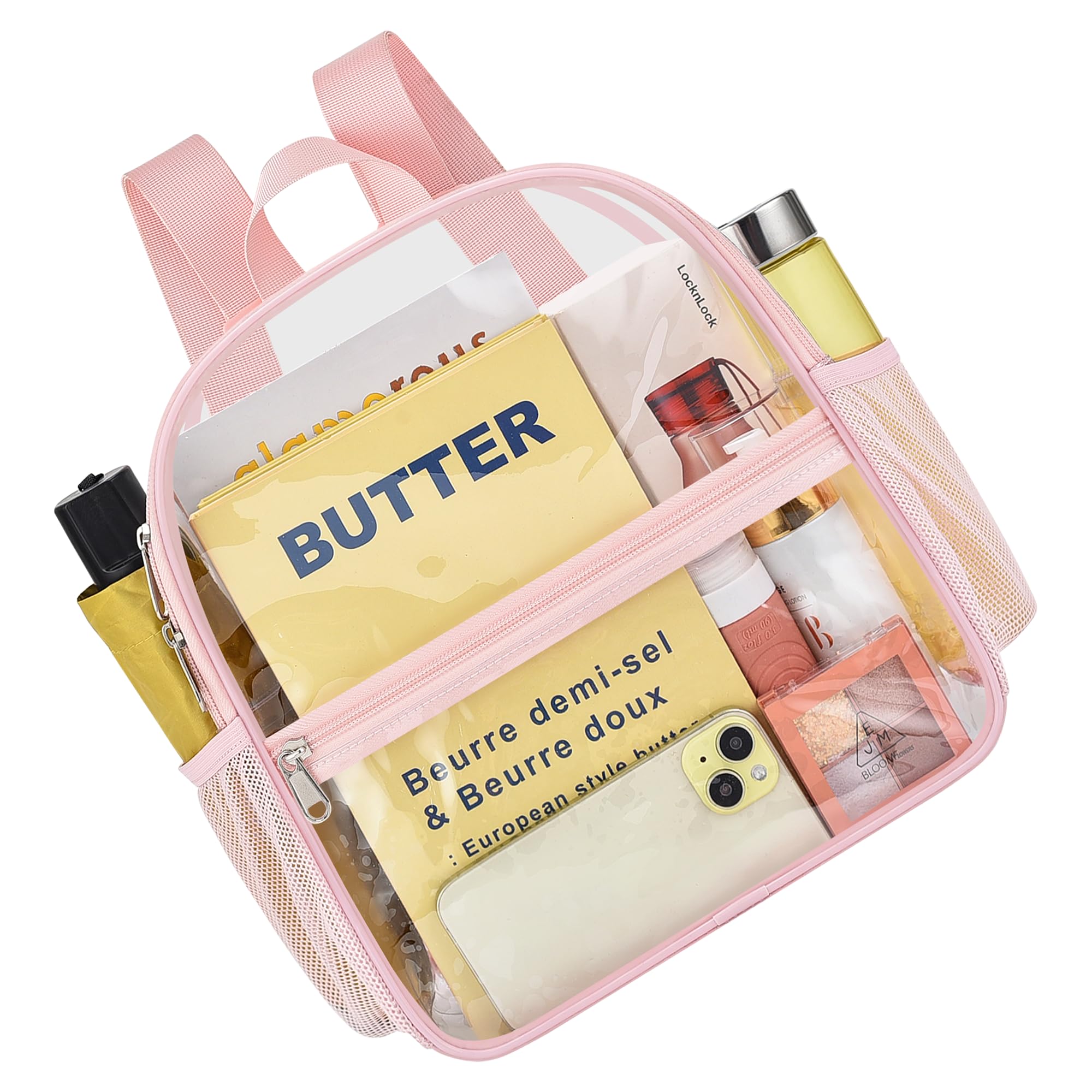 Clear Backpack Stadium Approved 12×12×6 - Small Transparent Mini Backpack for Concerts, Beach, Work, Travel & Sports (Pink) | Perfect for School Security Checks, Theme Parks & Airport Security
