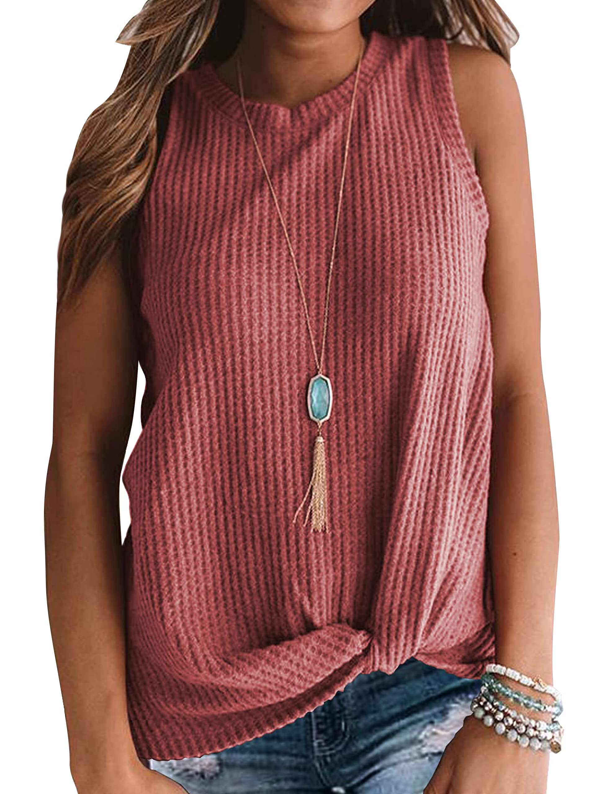 MIHOLL Women's Sleeveless Twist Knot Waffle Knit Tank Top - Cute Casual Summer Shirt for Women | Perfect for Beach, Vacation & Everyday Wear