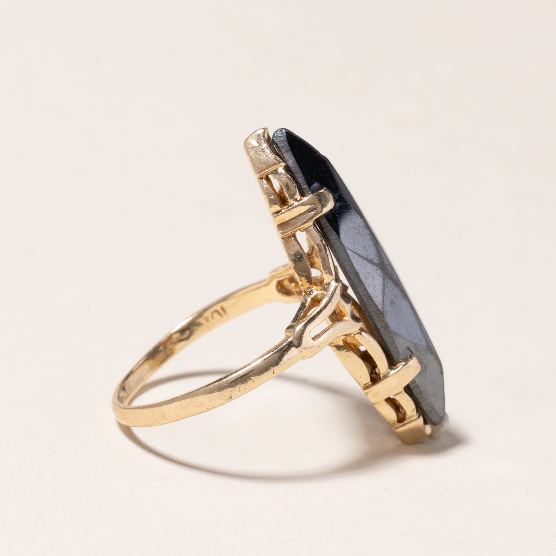 10K Yellow Gold Hematite Ring for Women | 5.05ct Genuine Hematite Gemstone | Size 5.75 | Elegant Dainty Jewelry Gift for Birthday, Anniversary & Special Occasions
