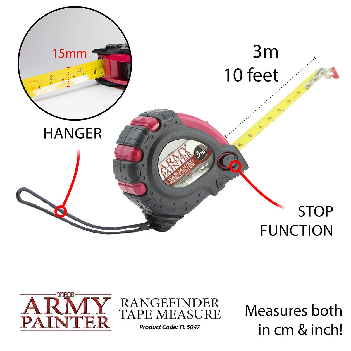 The Army Painter 10 ft Retractable Tape Measure - Small Metric & Imperial Ruler with Millimeters & Fractions for DIY, Crafting, Woodworking & Home Improvement Projects