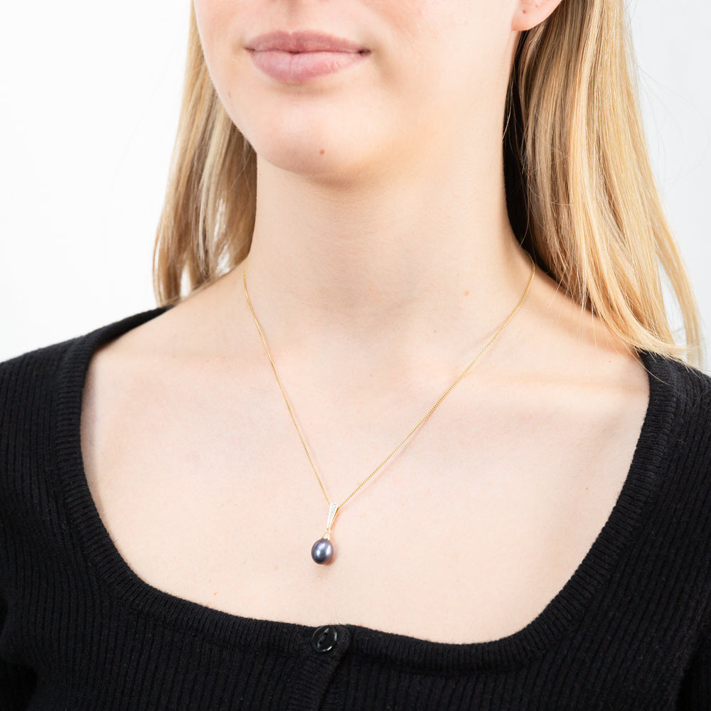 9ct Yellow Gold Black Freshwater Pearl Pendant Necklace for Women - Elegant Jewelry Gift for Birthday, Anniversary & Special Occasions