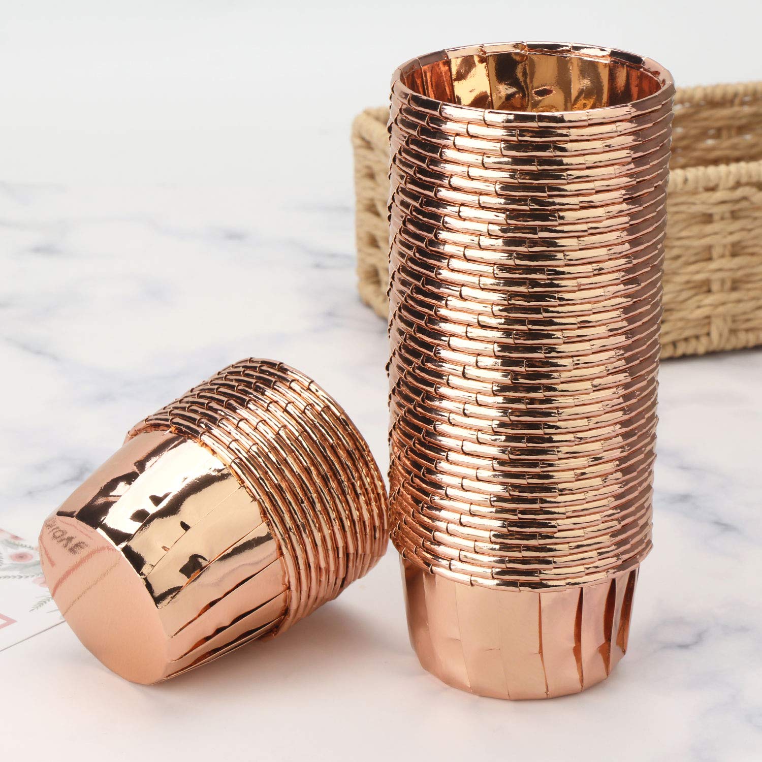 EUSOAR 50-Pack Rose Gold Cupcake Liners, 1.9 x 1.6 x 2.7 Inch Disposable Baking Cups for Muffins & Cupcakes - Perfect for Birthday Parties, Baby Showers & Holiday Baking