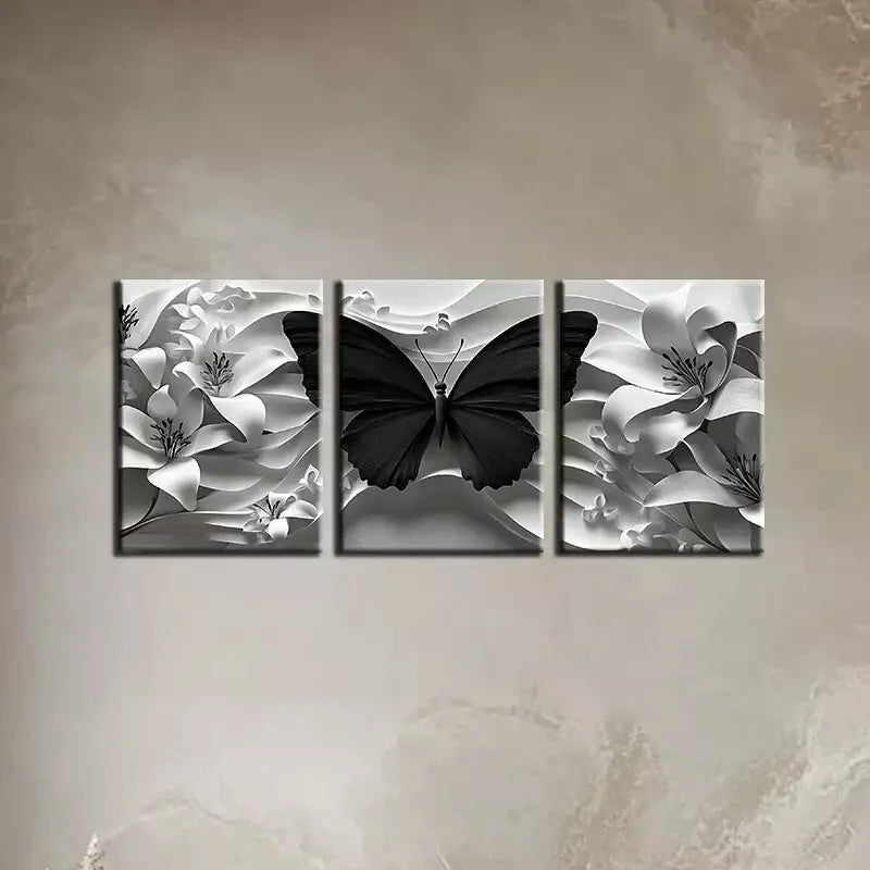 3-Piece Abstract Dark Butterfly with White Florals Wall Art Set - 50x70cm Framed Canvas Prints | High Quality Australian Made | Ready to Hang | Perfect for Living Room, Bedroom & Office Decor