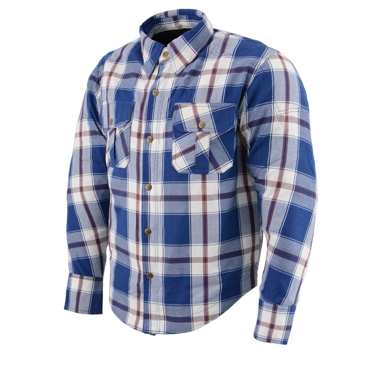 Milwaukee Leather MPM1645 Men's Plaid Flannel Biker Shirt with CE Approved Armor - Aramid Fiber Reinforced - Medium Blue | Motorcycle Riding Gear for Safety & Comfort