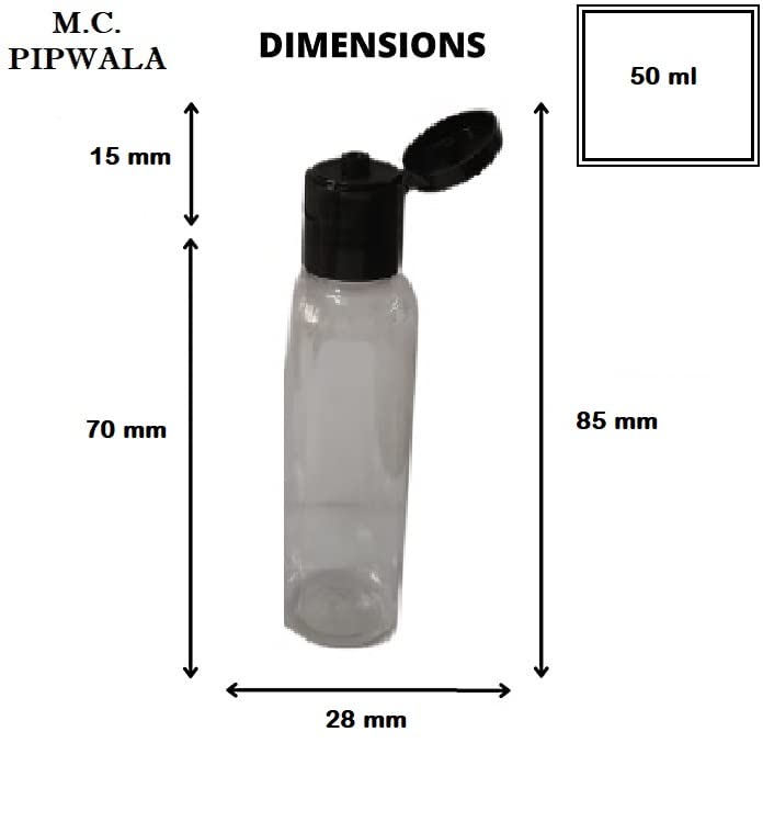 50ml PET Clear Round Plastic Bottles with 19mm Black Flip Top Cap - Leak Proof Squeeze Bottles for Cosmetics, Travel & DIY (Pack of 12) | Perfect for Essential Oils, Lotions & Travel-Sized Toiletries