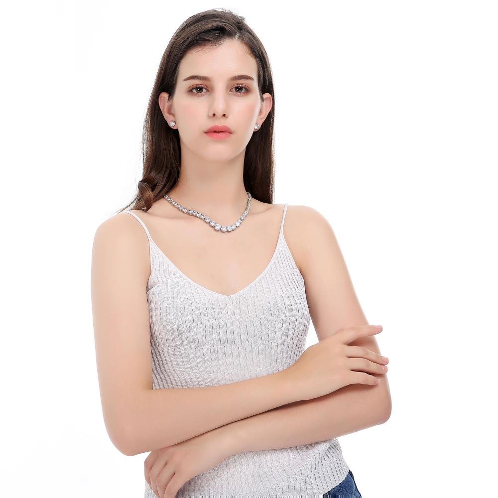 Rhodium Plated Zircon Bridal Wedding Jewelry Set for Women - Elegant Necklace & Earrings Set, Perfect Gift for Mom, Valentine's Day, Birthday & Anniversary | Wedding Accessories, Formal Occasions, Date Night Jewelry