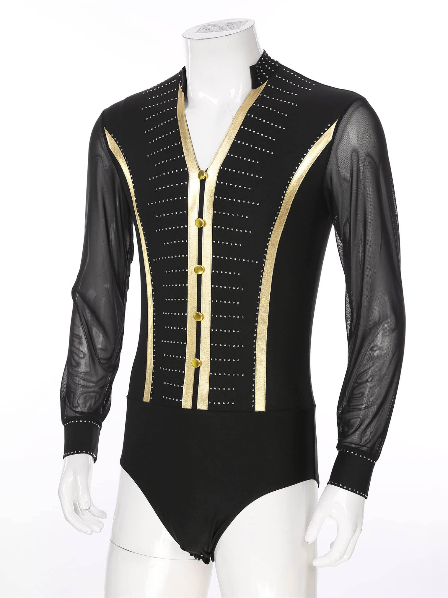 JEATHA Men's Metallic Latin Dance Top - Salsa, Tango & Ballroom Performance Leotard for Professional Dancers | Stage & Competition Wear