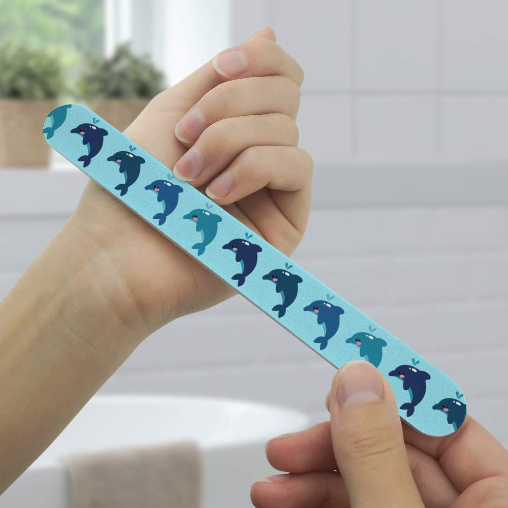 Premium Double-Sided Nail File Set with Cute Kawaii Dolphin Design - 4 Pack Emery Boards for Manicure & Pedicure | Perfect for Home, Salon, Travel & Gift Giving