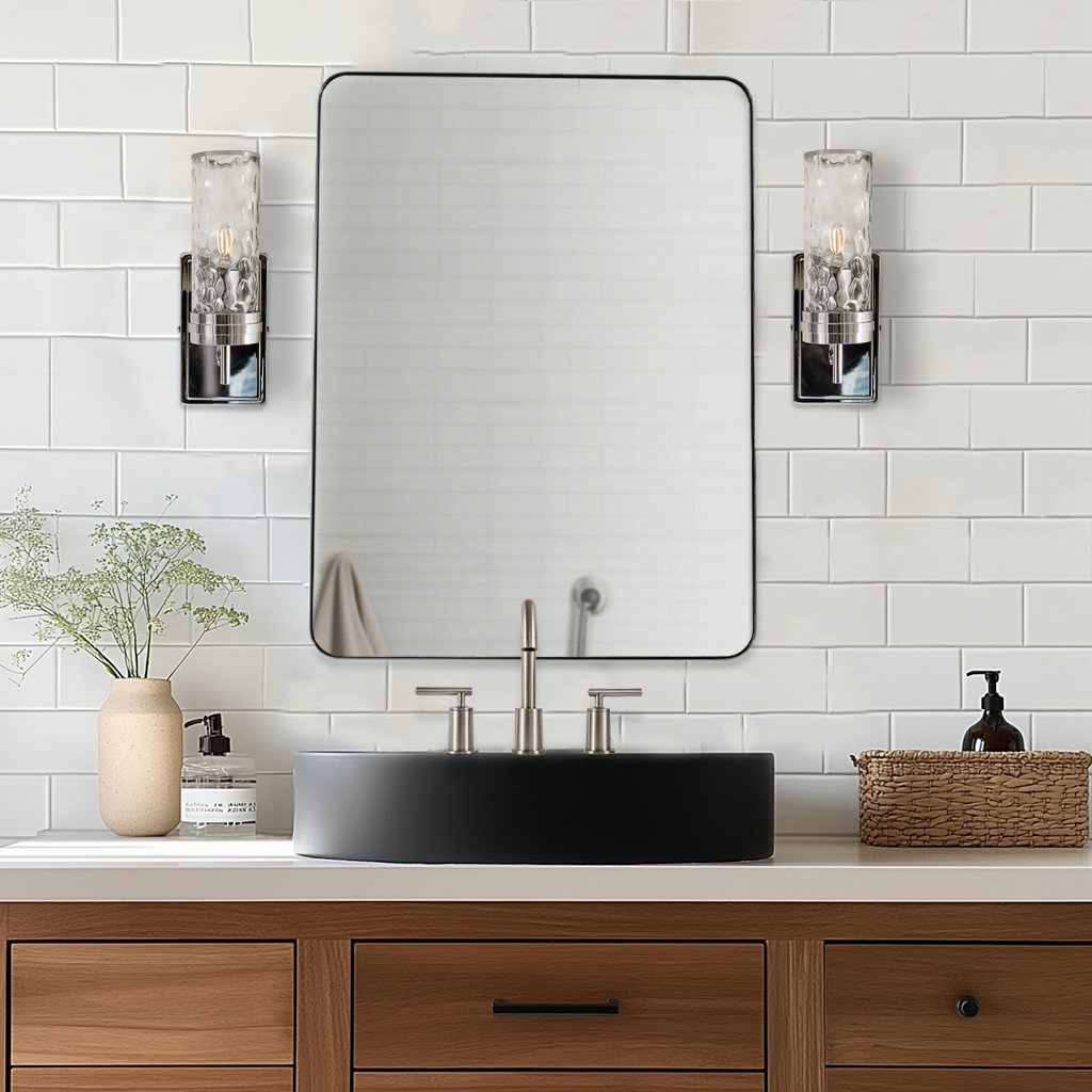 Modern Tube Hammered Glass Shade Wall Sconces - Bathroom Vanity Lights, Bedroom Accent Lighting, Hallway Wall Lamps for Home Decor (Set of 2) - Perfect for Creating Ambient Lighting in Living Rooms, Dining Areas and Entryways
