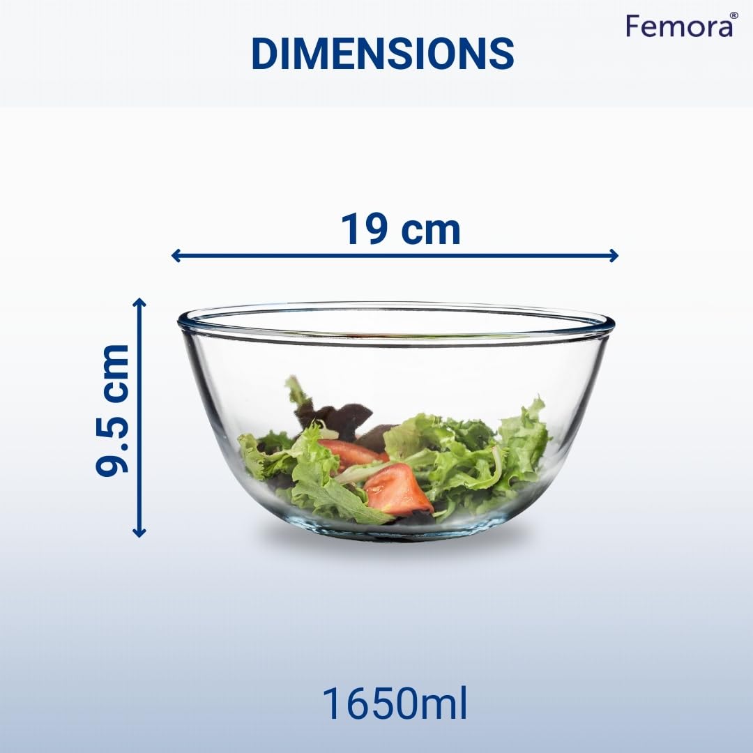 Premium Borosilicate Glass Mixing Bowl Set - Microwave & Oven Safe (1650ml) - Heat Resistant Baking Bowl for Cooking, Mixing & Food Prep - Includes 1-Year Warranty - Ideal for Home Kitchens & Professional Bakeries