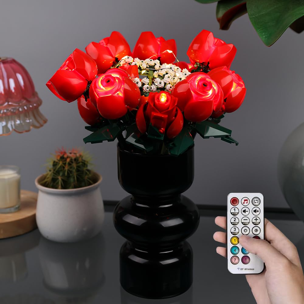 Kyglaring LED Lighting Kit for Lego Icon Roses Bouquet 10328 - DIY Flower Bouquet Light Set for Lego Building Blocks, Valentine's Day Gift (No Model Included, RC Version) - Perfect for Home Decoration, Romantic Gifts & Lego Enthusiasts