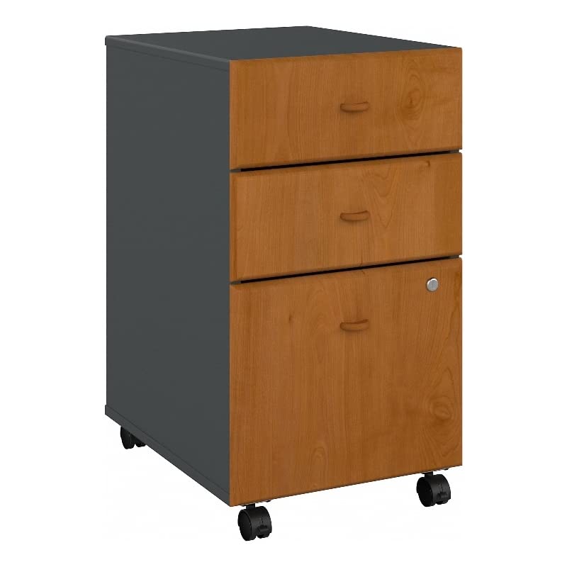 Bush Business Furniture Series A 3-Drawer Mobile File Cabinet, Natural Cherry/Slate - Compact Storage Solution for Office, Home & Workspace Organization