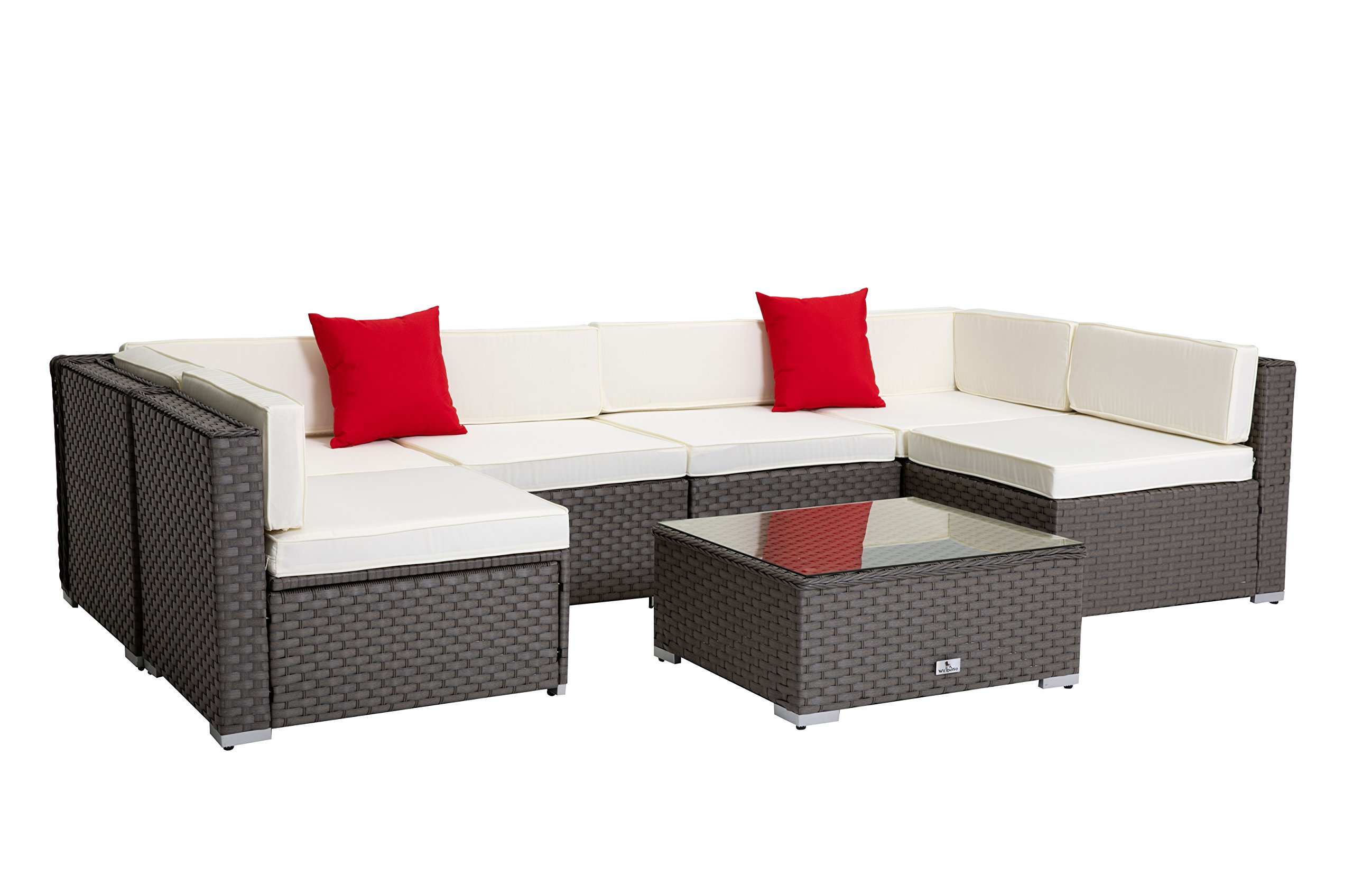 7-Piece Cushioned Outdoor PE Rattan Wicker Sectional Sofa Set - Patio Garden Furniture for Backyard, Lawn, Poolside & Balcony Relaxation