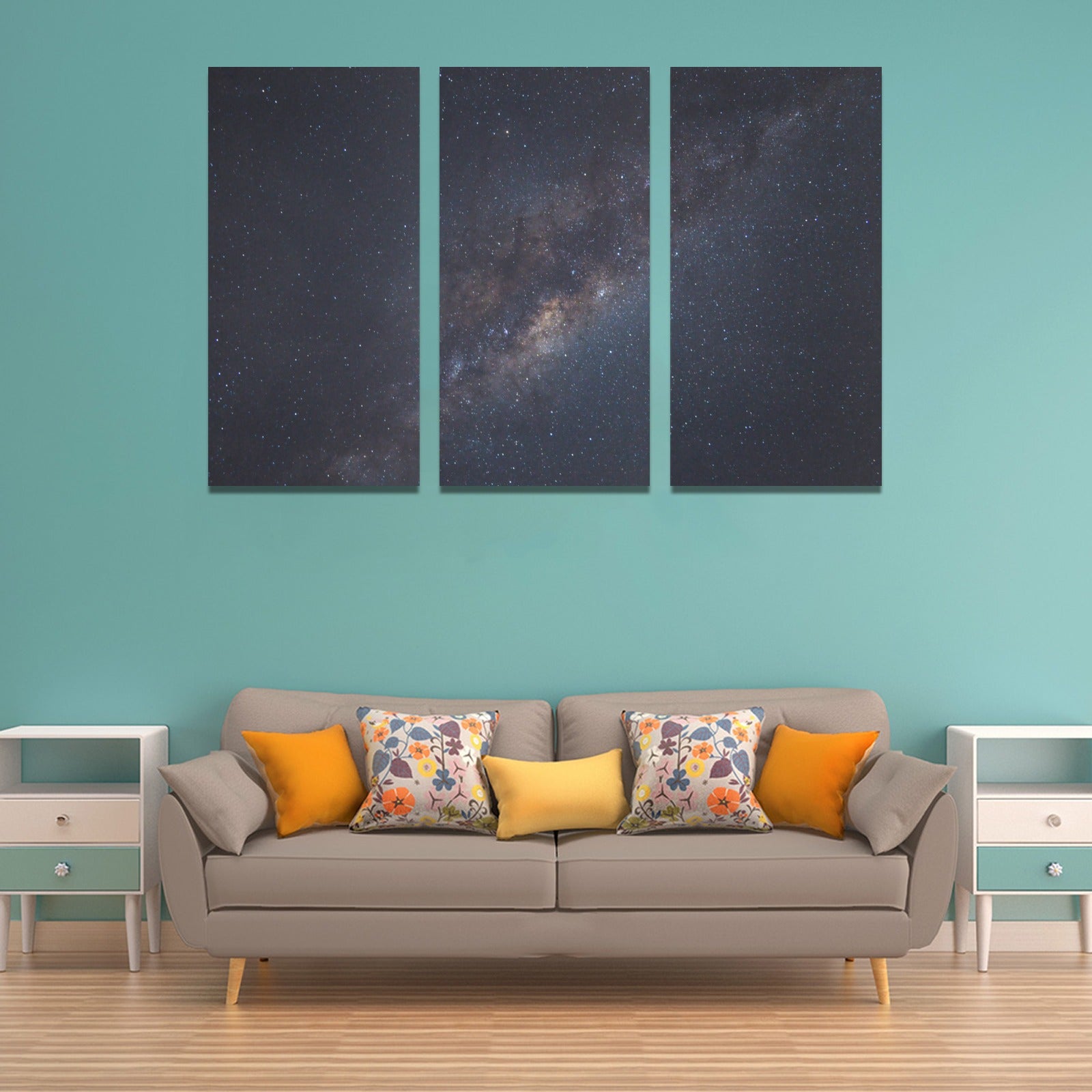 Celestial Nebula Framed Canvas Wall Art Prints - Set of 3 Modern Space Galaxy Decor for Living Room, Bedroom & Office