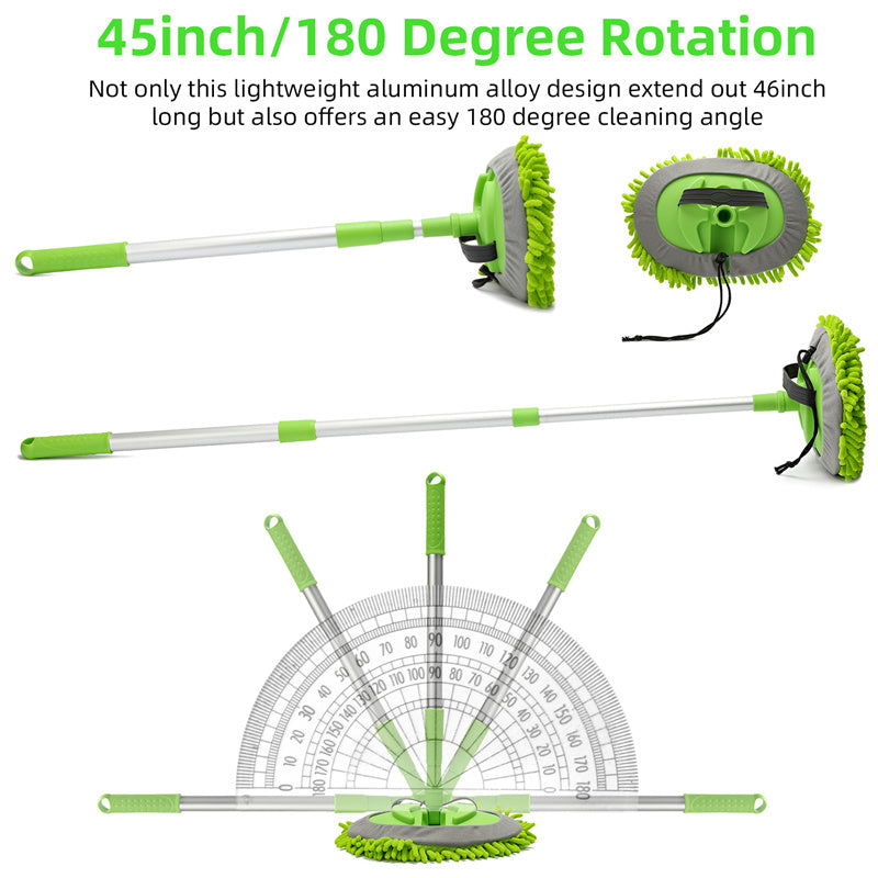3 in 1 Chenille Wash Mop & Window Cleaner with Removable Car Wash Mitt (3.75 ft) - Perfect for Home, Car, and Window Cleaning - Multi-Surface Cleaning Tool for Floors, Vehicles, and Glass