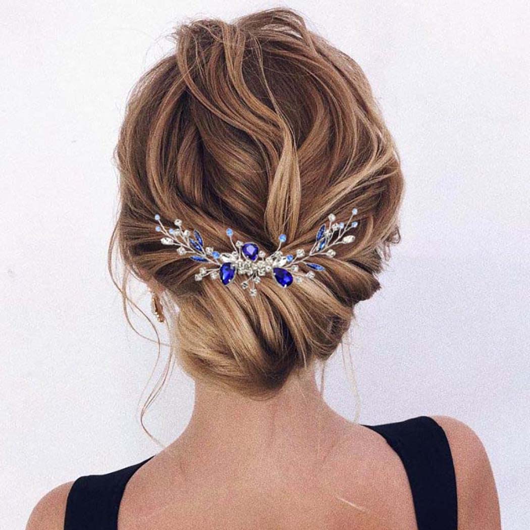 YBSHIN Blue Rhinestone Hair Comb - Elegant Wedding Hair Accessories for Brides, Silver Bridal Headpieces, Women's Decorative Hair Combs | Perfect for Weddings, Proms & Special Occasions