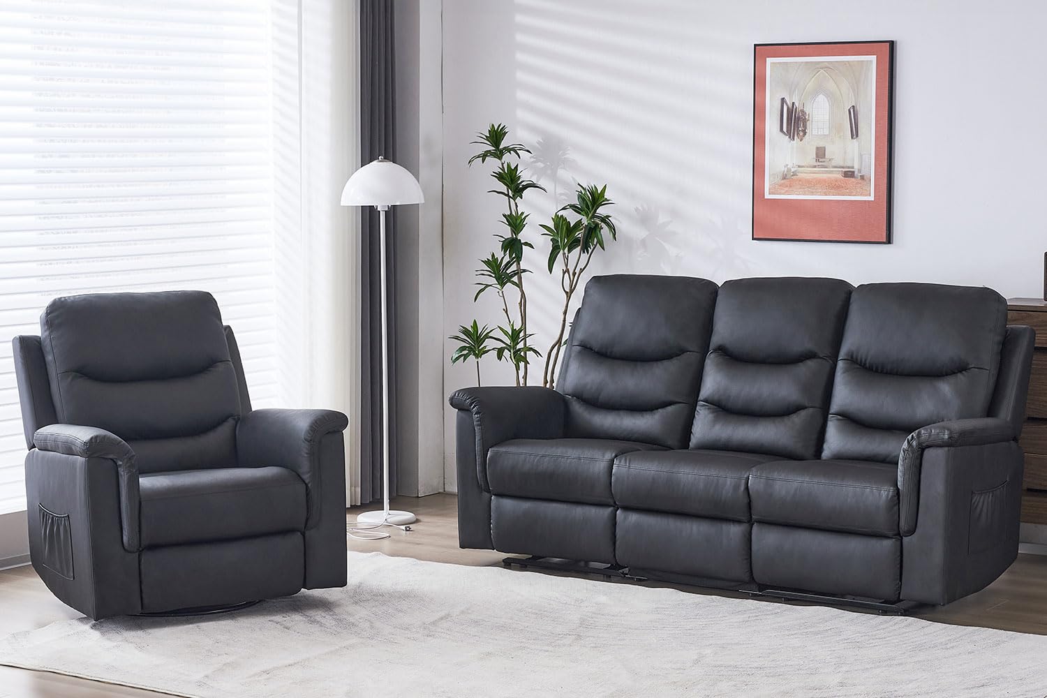 2-Piece Recliner Sofa Set with Swivel Rocker Chair - Manual Reclining Living Room Furniture for Home Theater, Family Room & Lounge Areas