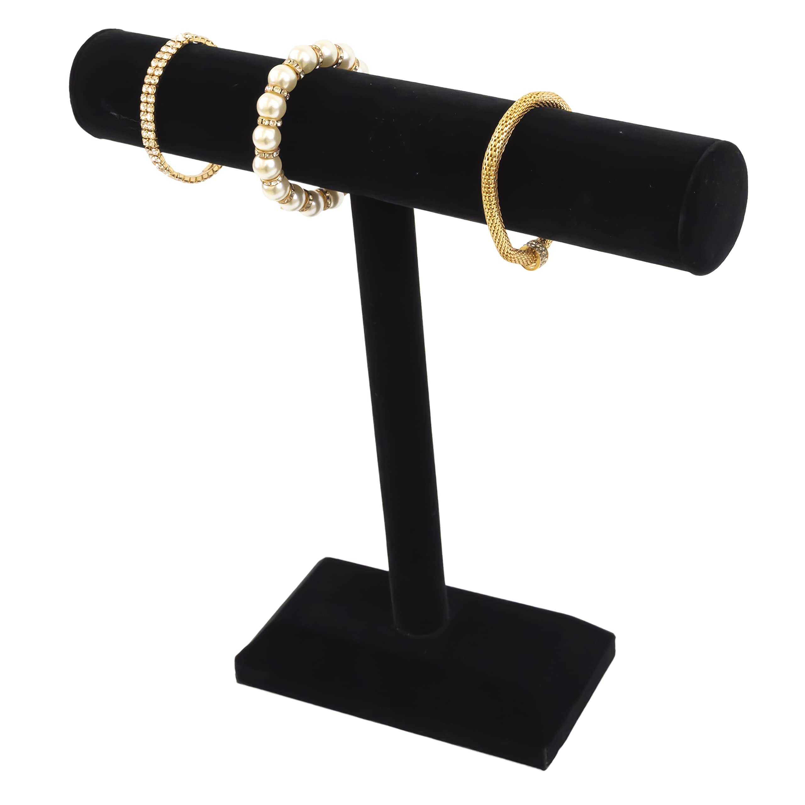 Black Velvet Jewelry Display Stand - Single T-Bar Holder for Bracelets, Necklaces, Watches & Bangles (12