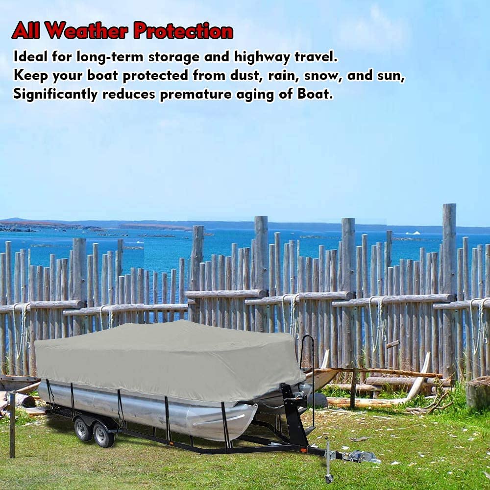 LEADALLWAY 600D Heavy Duty Pontoon Boat Cover with PVC Coating - Waterproof Protection for 17-20FT Boats - Perfect for Outdoor Storage & Marine Use