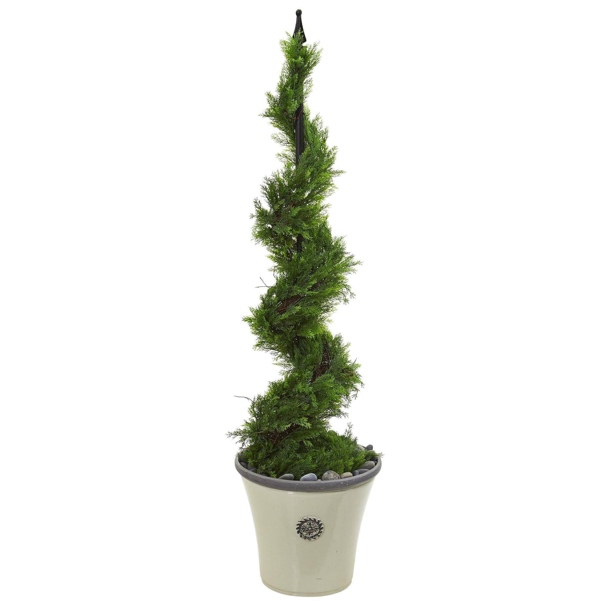 4.5ft Artificial Cypress Spiral Topiary Tree in Decorative Planter - Indoor/Outdoor Fake Plant for Home, Office, Patio & Garden Decor (T1195)