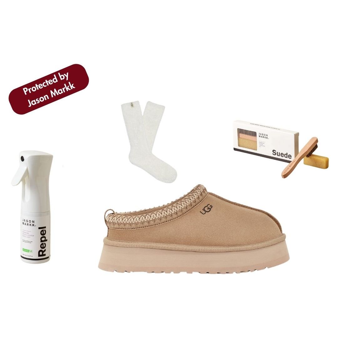 UGG Women's Tazz Slippers in Mustard Seed - Cozy Indoor/Outdoor House Shoes with Jason Markk Full Protection Kit - Perfect for Home, Travel & Winter Comfort