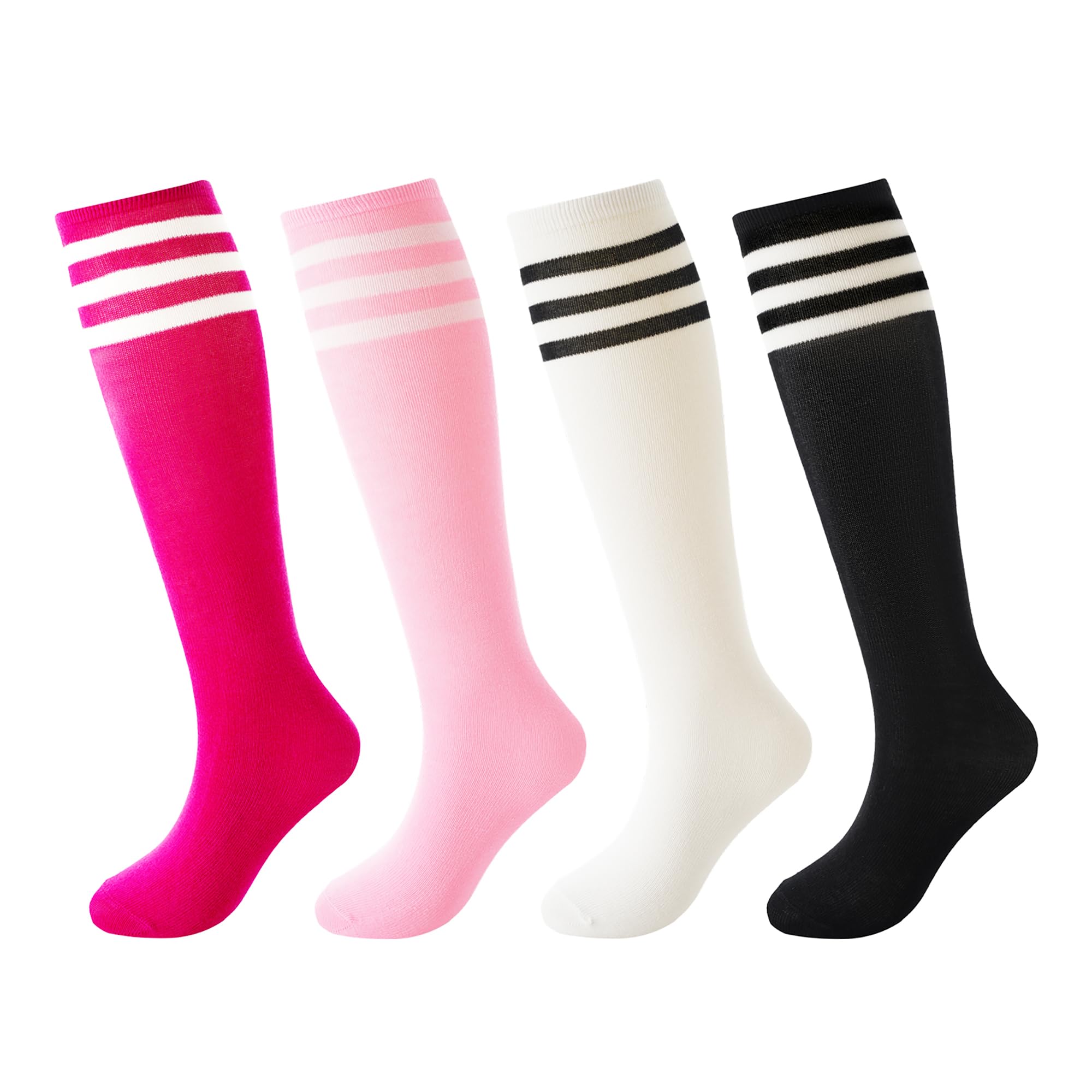 BISOUSOX Kids Soccer Socks - Knee High Athletic Socks for Boys & Girls Ages 6-12 - Cotton Uniform Socks with Stripe Design - Perfect for Soccer Games, Training & Sports Activities