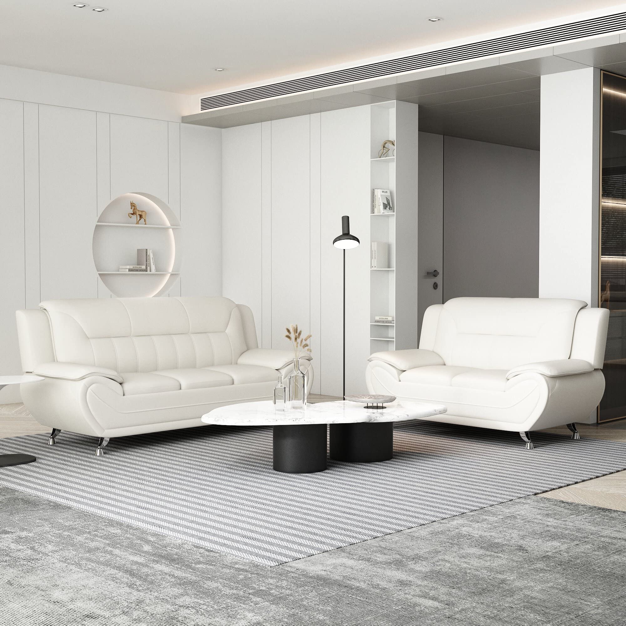 Michael Modern Faux Leather Loveseat with Stainless Steel Legs - Milky White Upholstered Sofa for Living Room | Perfect for Small Spaces, Apartments & Cozy Home Decor