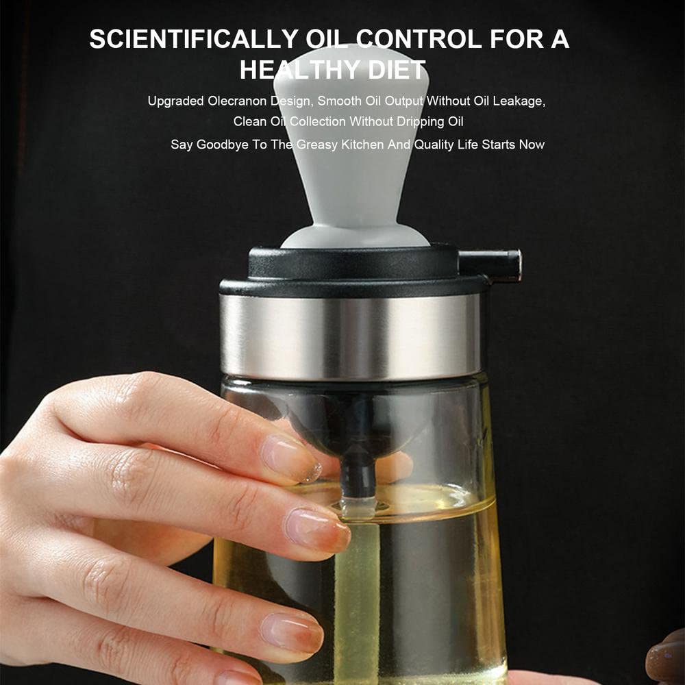 Premium Glass Olive Oil Bottle with Silicone Brush - 2-in-1 Oil Dispenser for Cooking, Frying, Baking & BBQ - Perfect for Kitchen, Air Fryer & Pancake Making (Grey)