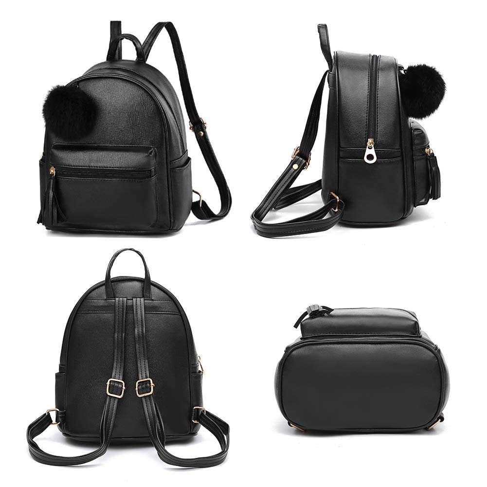 IHAYNER Mini Backpack Purse for Women & Teens - PU Leather Small Shoulder Bag with Pom Charm Tassel - Cute Crossbody Bag for School, Travel & Everyday Use