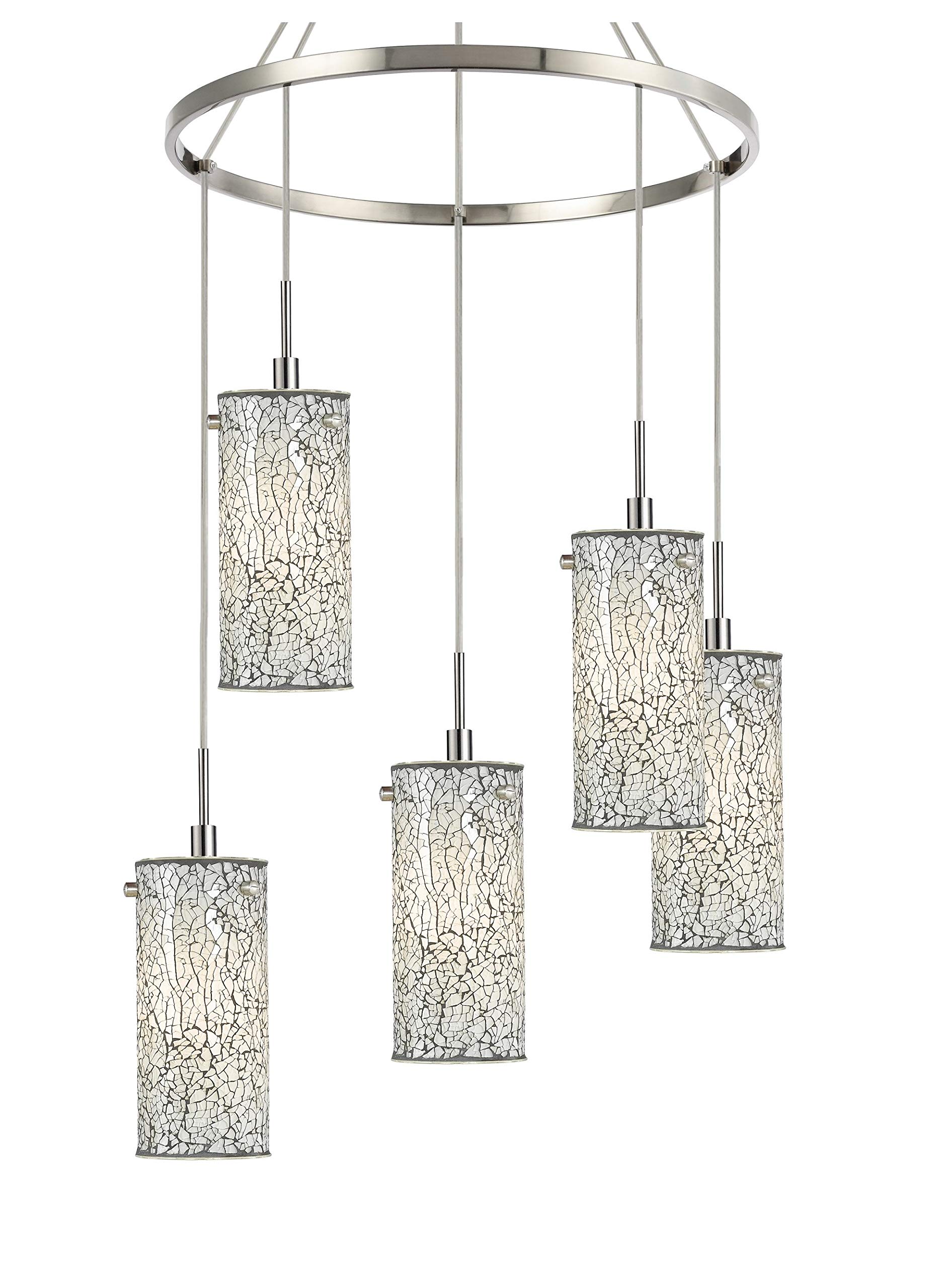 13428STN-M10WHT Modern Chandelier Light Fixture in Satin Nickel Finish - Elegant Dining Room & Bedroom Ceiling Lighting for Home Decor