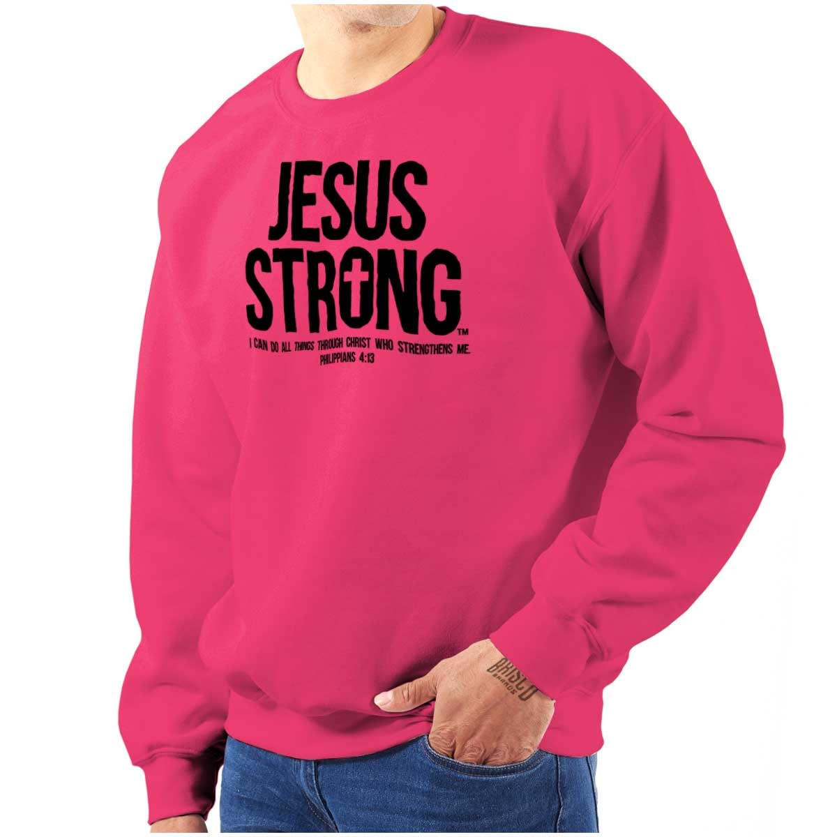 Jesus Strong Philippians 4:13 Christian Bible Verse Sweatshirt for Men & Women - Comfortable Faith Apparel for Church, Bible Study & Daily Inspiration