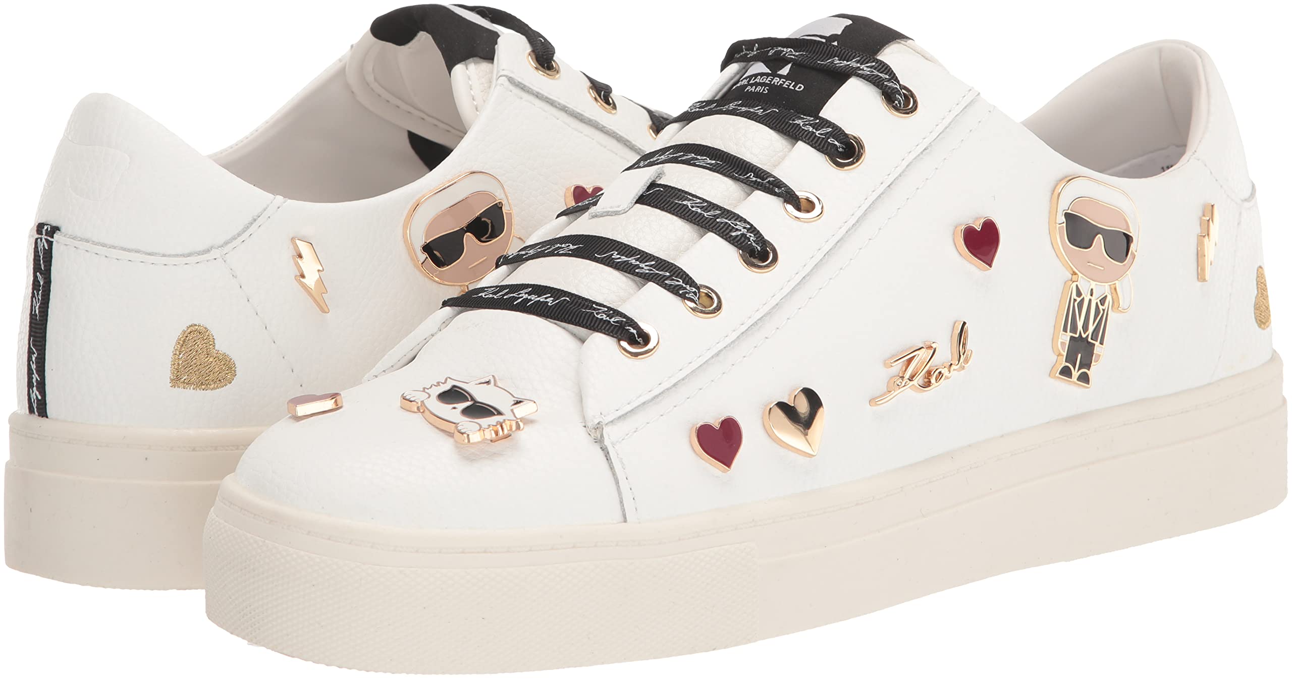 Karl Lagerfeld Paris Women's Cate Pins Sneakers - Fashionable White Leather Low Top Lace Up Shoes for Casual Wear & Street Style Outfits