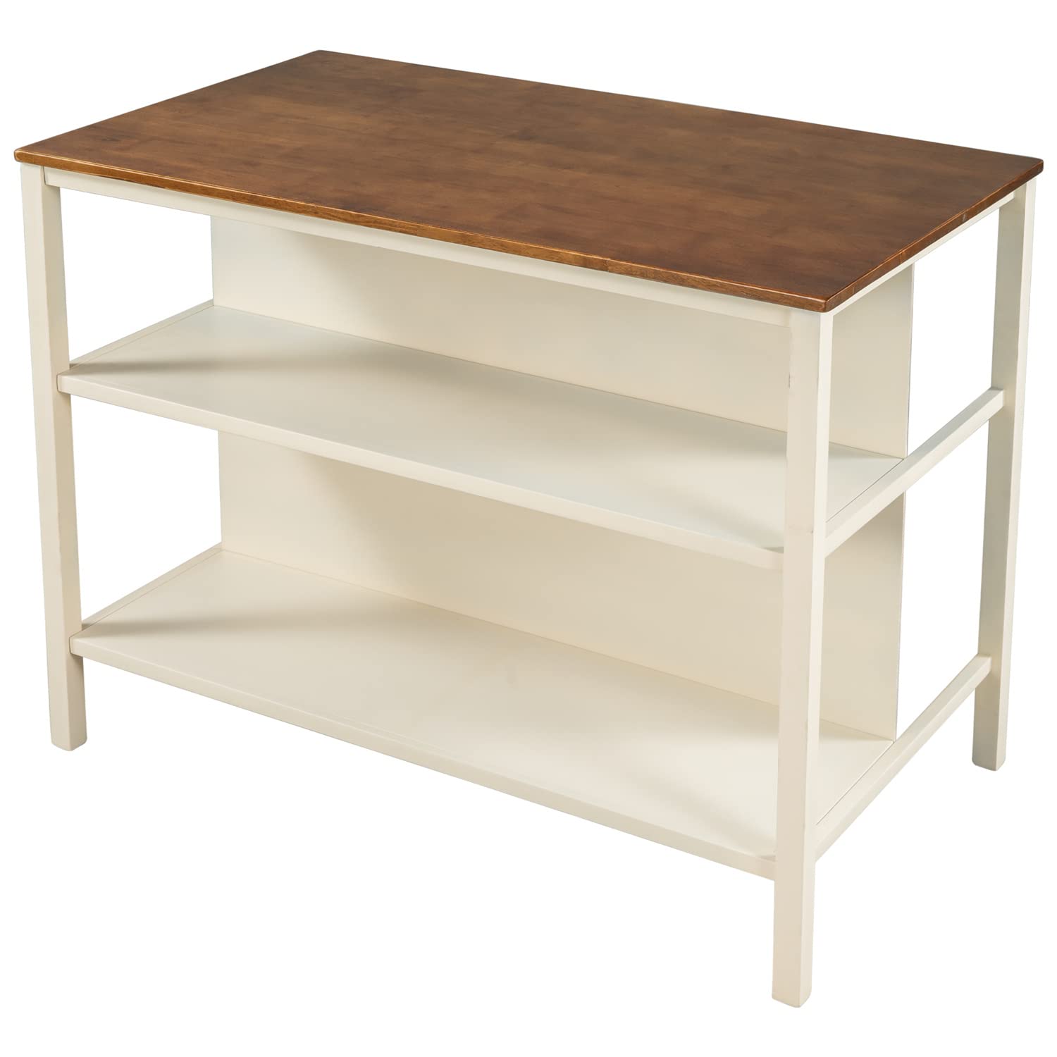 Kitchen Island Set with Table & 2 Stools - 2-Tier Open Shelves & Spacious Tabletop - Space-Saving Dining Table Chair Set for Small Kitchens, Apartments & Breakfast Nooks
