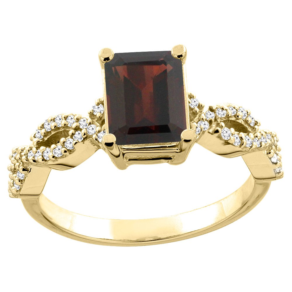 10K Gold Ruby Ring with Diamond Accent - Octagon 8x6mm for Engagement & Gifts
