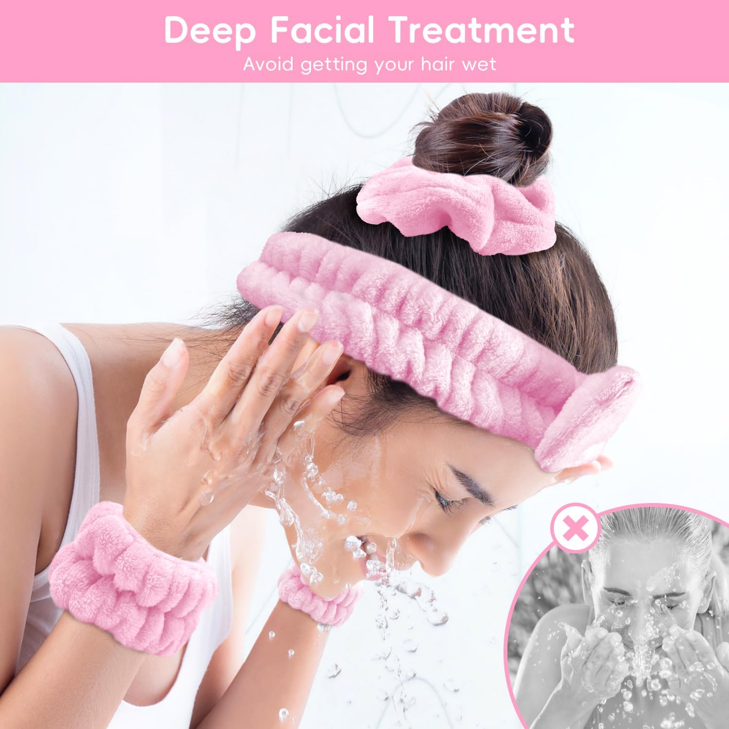 **Cosluxe Double-Sided Silicone Facial Cleansing Brush & Spa Headband Set – Gentle Exfoliating & Deep Pore Cleansing for Glowing Skin | Perfect for Daily Skincare & Spa Routine**