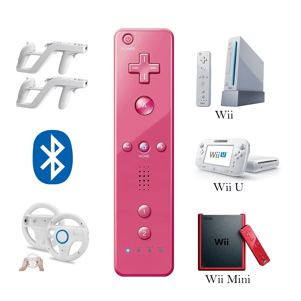 Original Wii Remote Controller for Nintendo Wii & Wii U - Wireless Gamepad with Silicone Case & Wrist Strap (Pink) | Replacement Controller for Wii Sports, Mario Kart & Party Games | Perfect for Family Game Nights & Multiplayer Gaming
