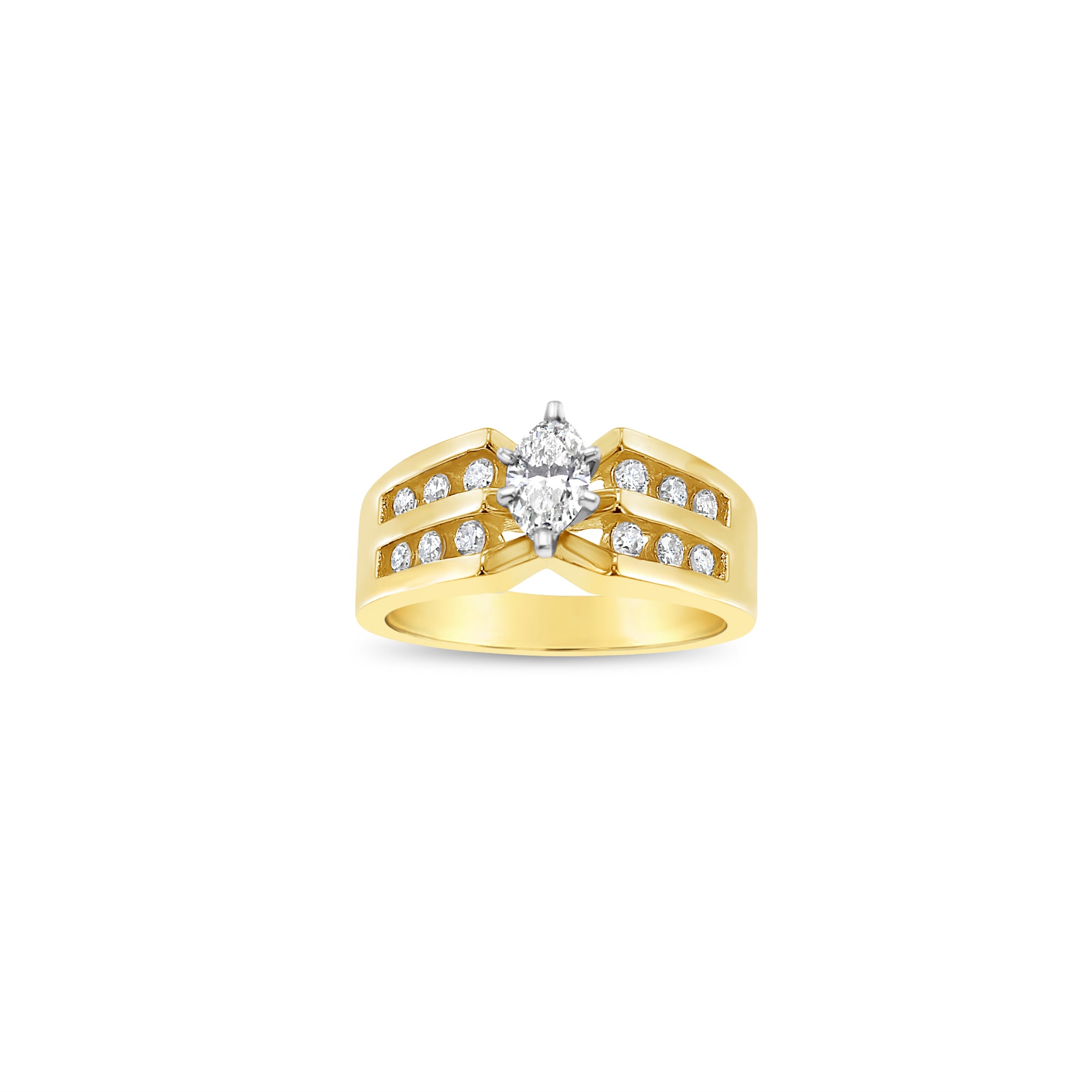 Exquisite Marquise Diamond Engagement Ring with Two Rows of Accent Diamonds - Perfect for Proposals, Anniversaries & Special Occasions