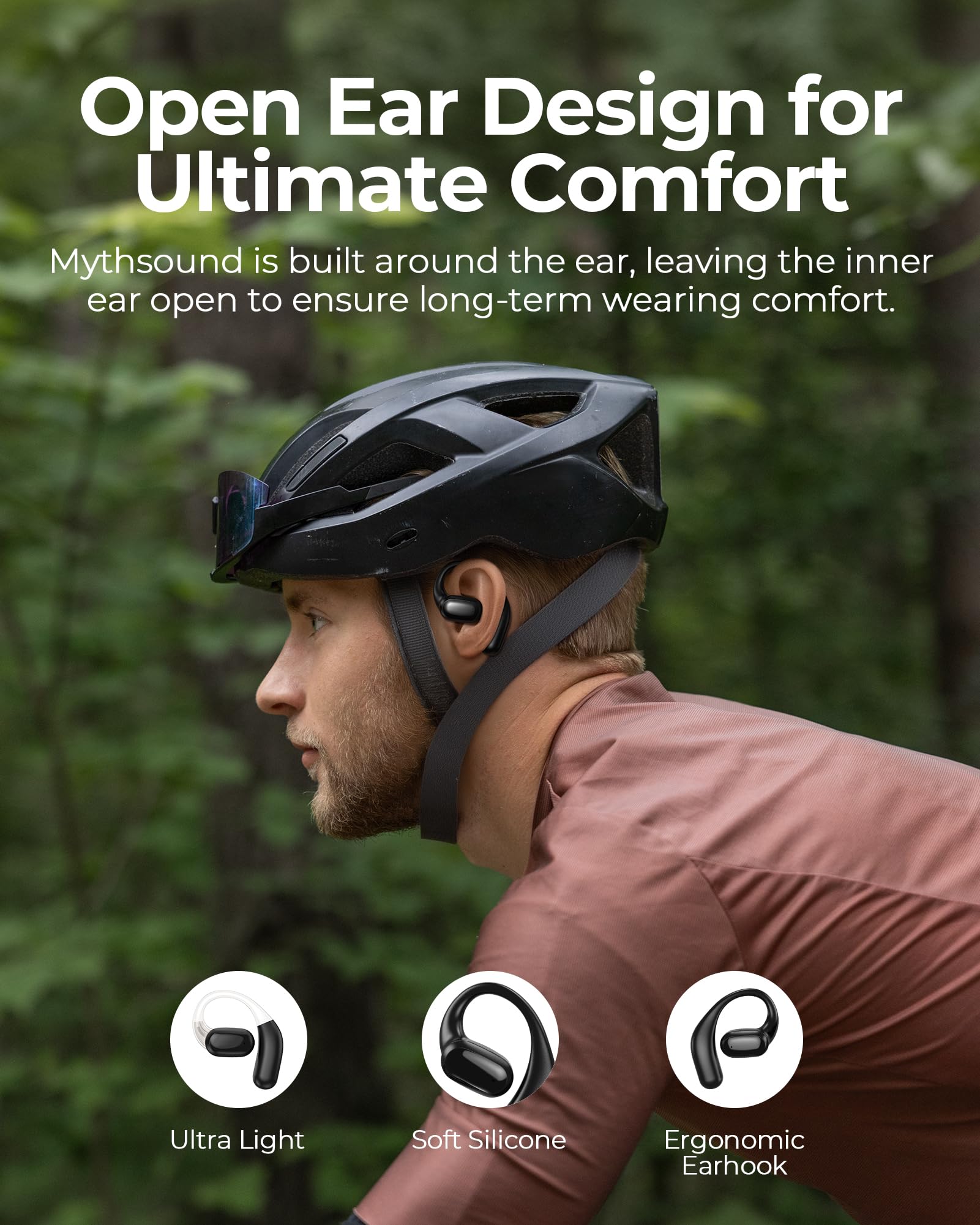 Open Ear Bluetooth Headphones 5.3 Wireless Earbuds with Earhooks - 60H Playtime, Fast Charge, Sweatproof Sport Earphones w/Digital Display Case for Running, Gym & Workout (Black)