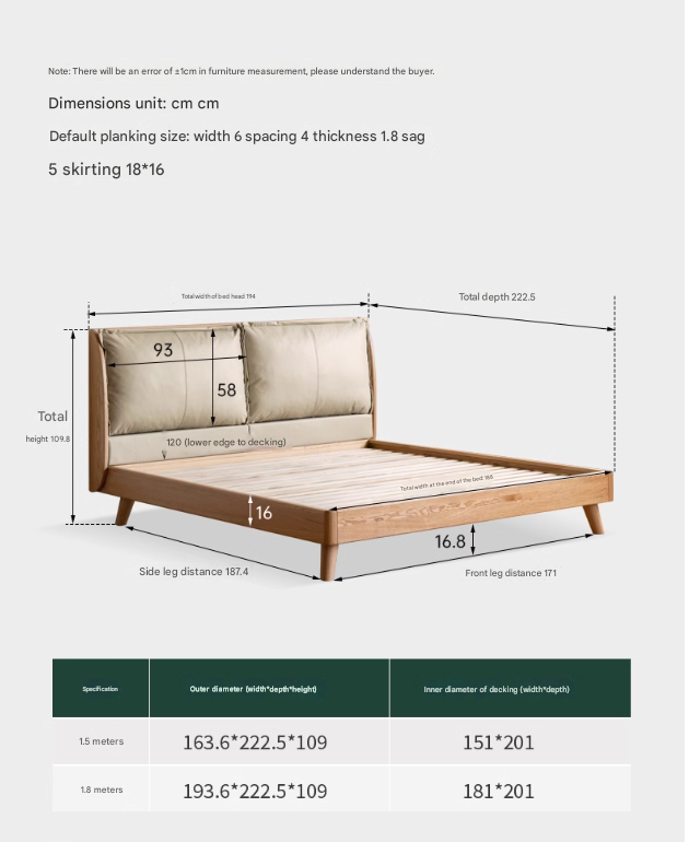 Premium Oak Solid Wood Frame with Top Grain Leather Upholstery & Technical Fabric Bed - Perfect for Modern Bedrooms, Guest Rooms & Luxury Home Decor