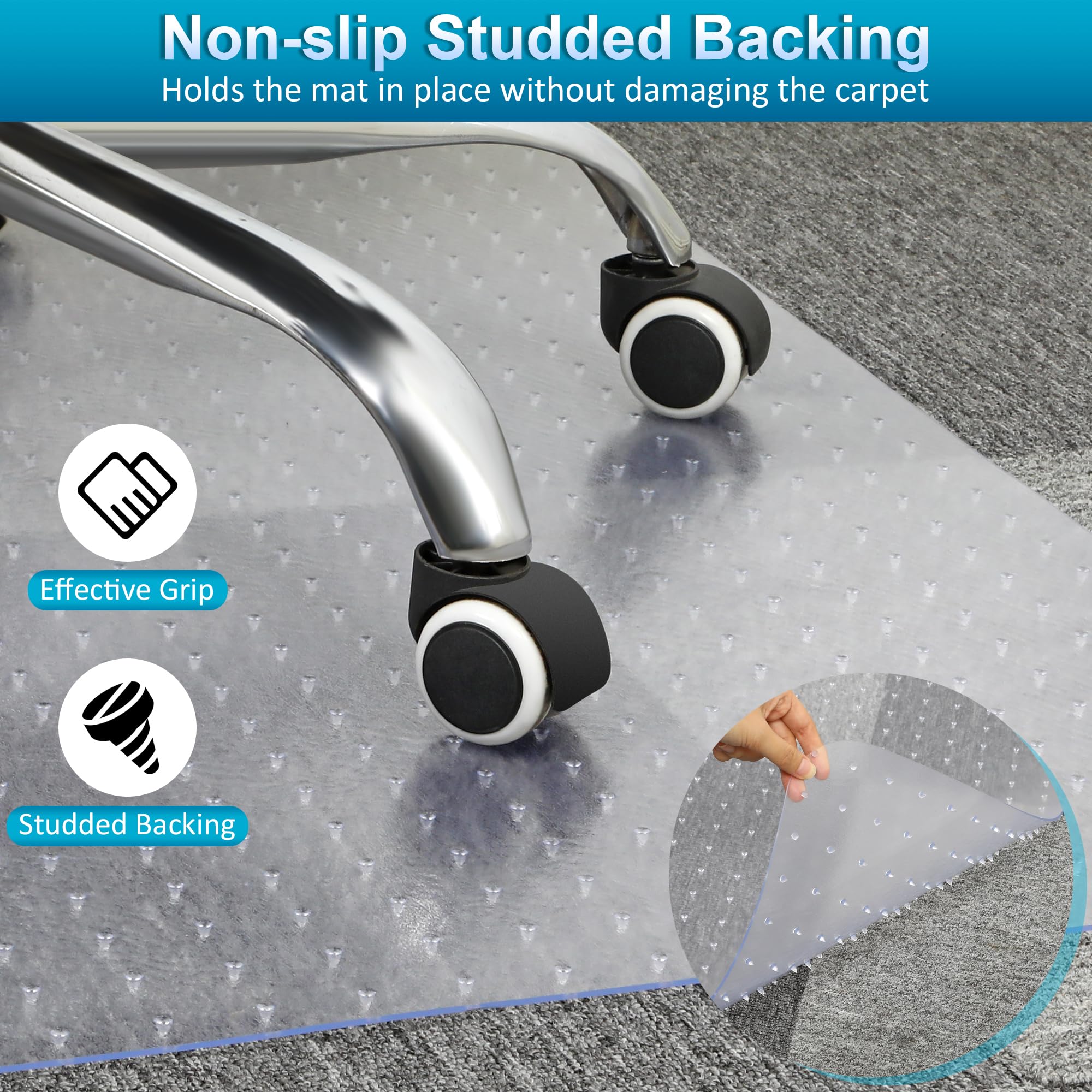 Premium Polycarbonate Office Chair Mat for Carpet Floors - Thick & Sturdy Desk Chair Mat Protector for Low Pile Carpets - 47