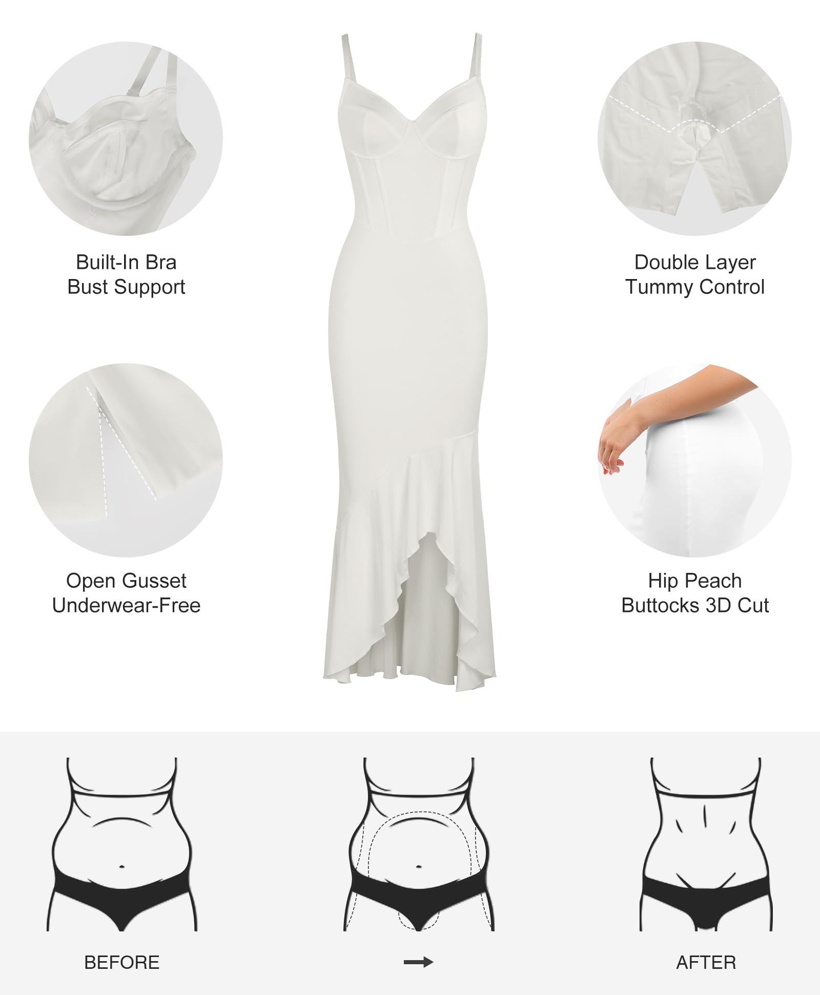 Popilush Corset Dress with Built-in Shapewear - Women's Deep V Neck Maxi Slip Formal Gown for Weddings, Bridesmaids & Special Occasions | Perfect for Evening Galas, Cocktail Parties & Black Tie Events