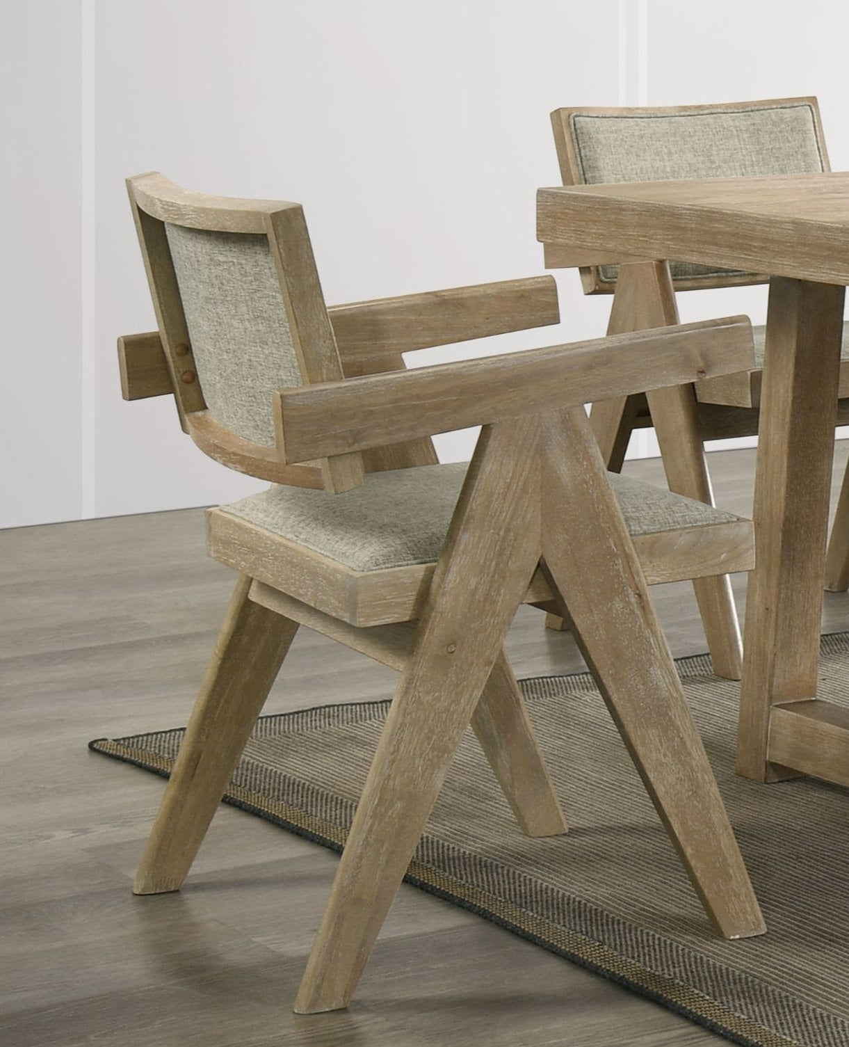 Modern 2-Piece Dining Arm Chairs Set - Oak Veneer & Fabric Upholstered Chairs with Plank Arms - Perfect for Dining Room, Kitchen, Breakfast Nook & Small Space Decor