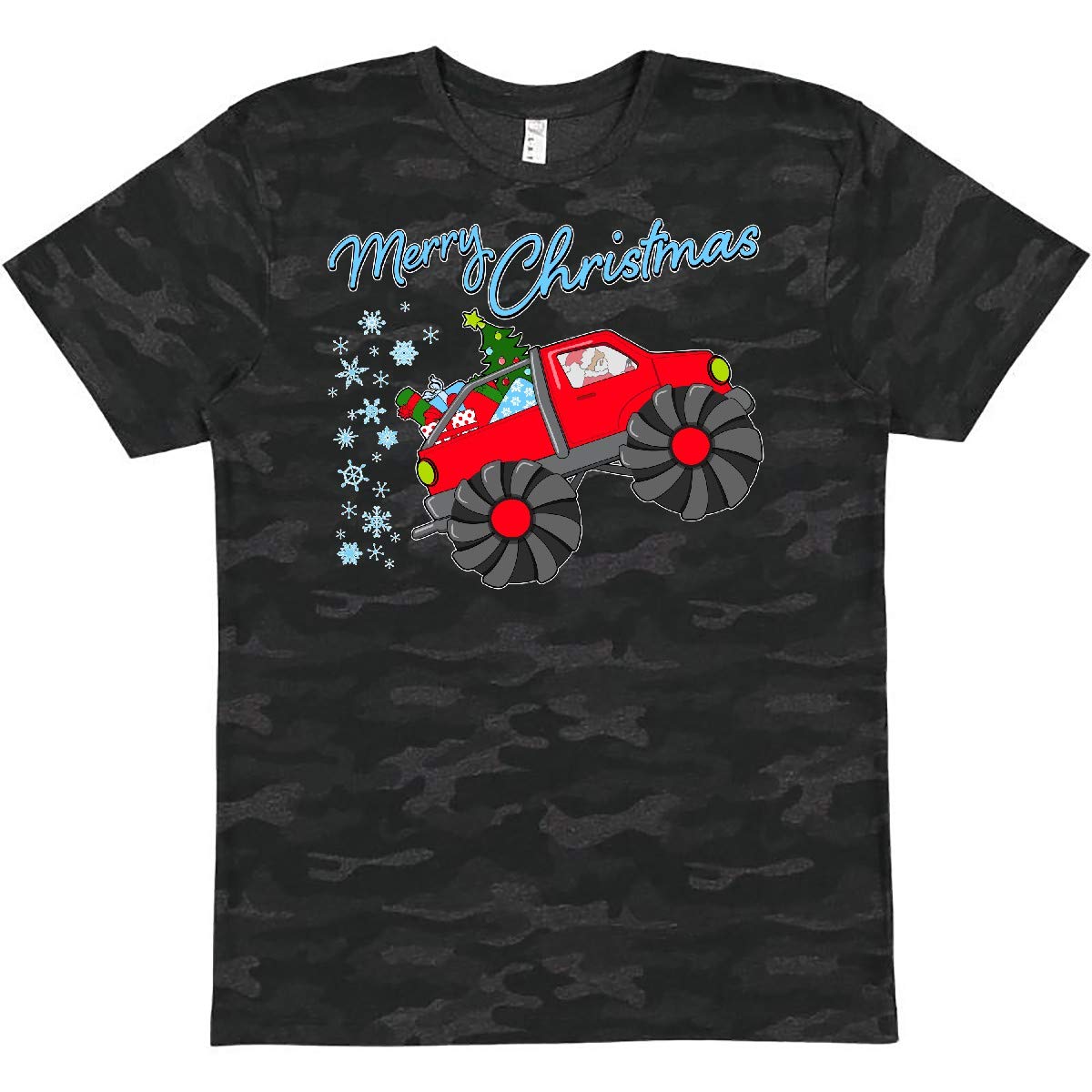 Inktastic Merry Christmas Santa Drives a Monster Truck Graphic T-Shirt - Funny Holiday Gift for Men & Women - Perfect for Christmas Parties & Festive Gatherings