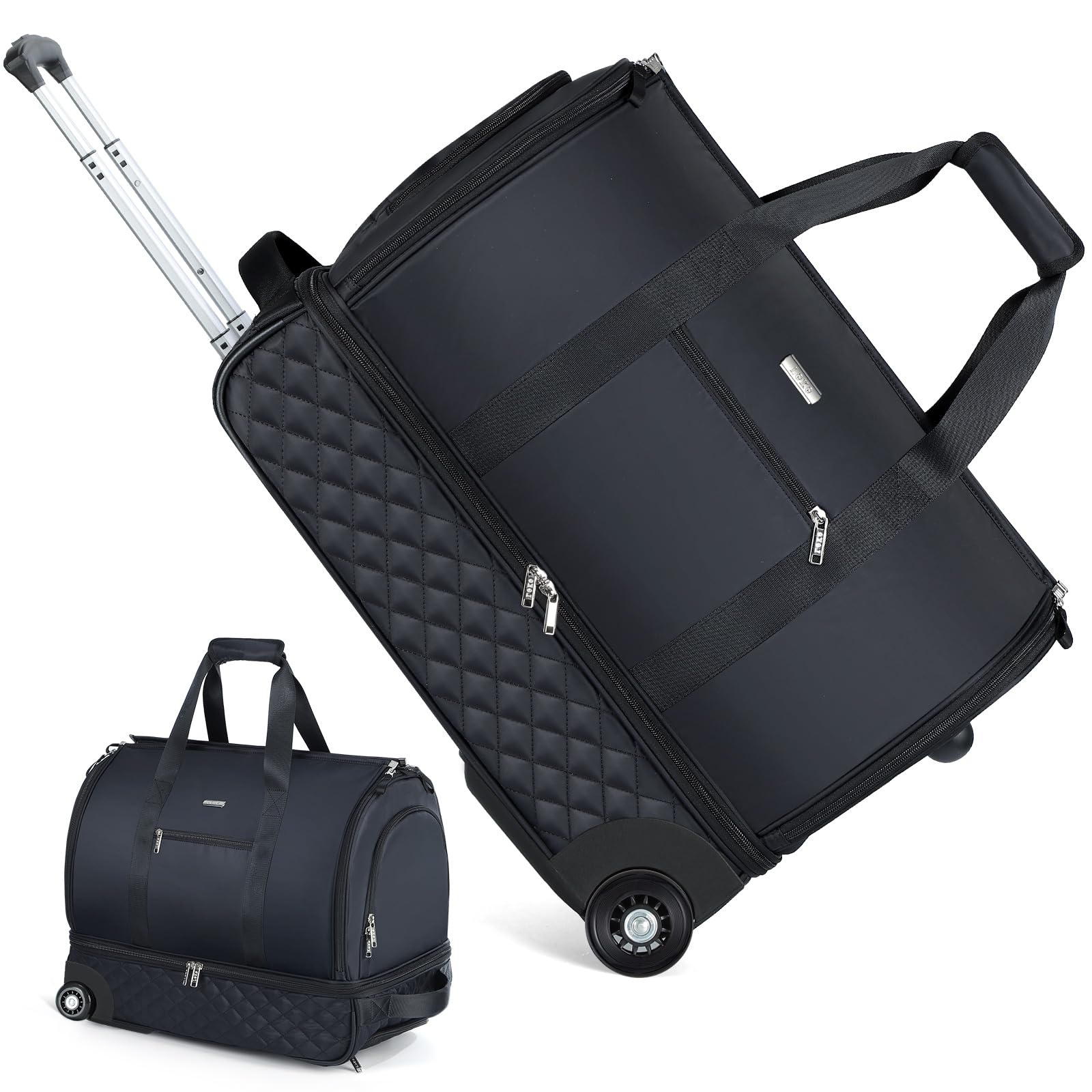 Rolling Garment Bag for Travel - Convertible Duffel Bag with Wheels & Shoe Compartment | Carry-On Suitcase Luggage with Trolley Handle | Perfect for Business Trips, Weddings & Weekend Getaways | Airplane & Train Travel Essentials