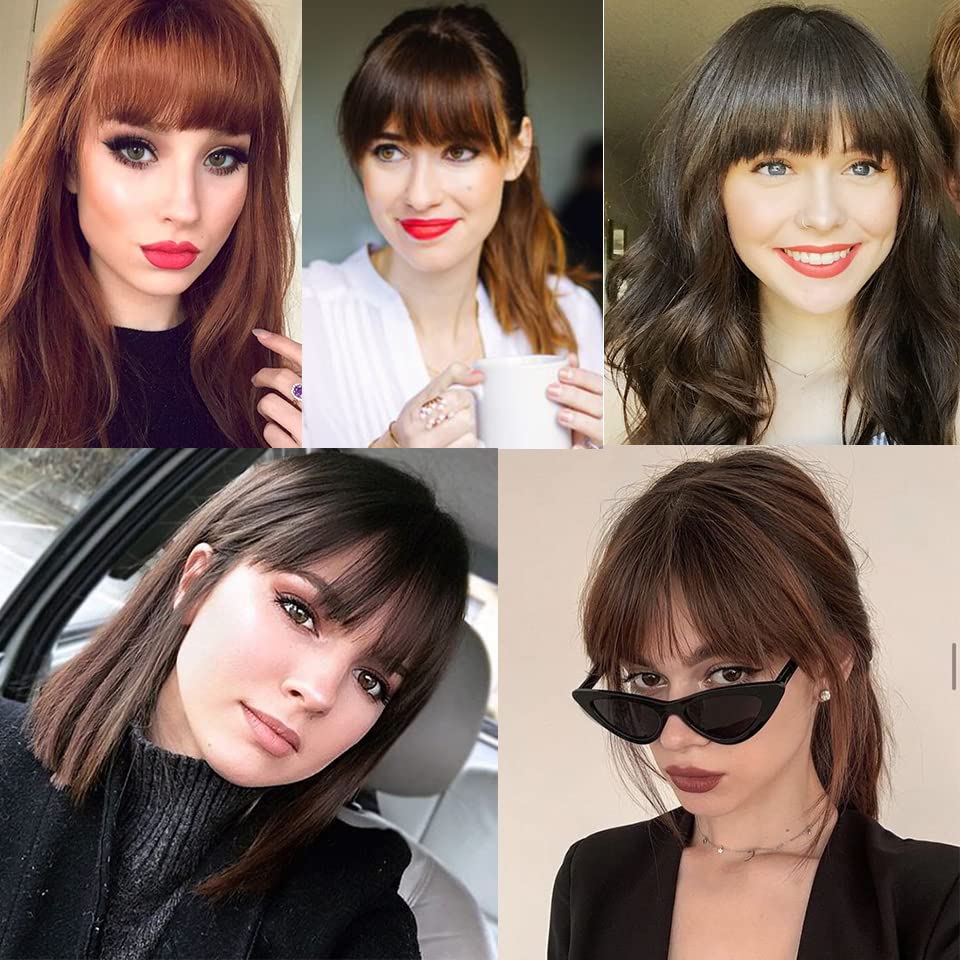 PARTYCART Clip-In Bangs Hair Extension - Thick Natural Full Front Straight Fringe with Temples | One Piece Hairpiece for Instant Hairstyle (Brown) | Perfect for Cosplay, Costume Parties & Everyday Wear