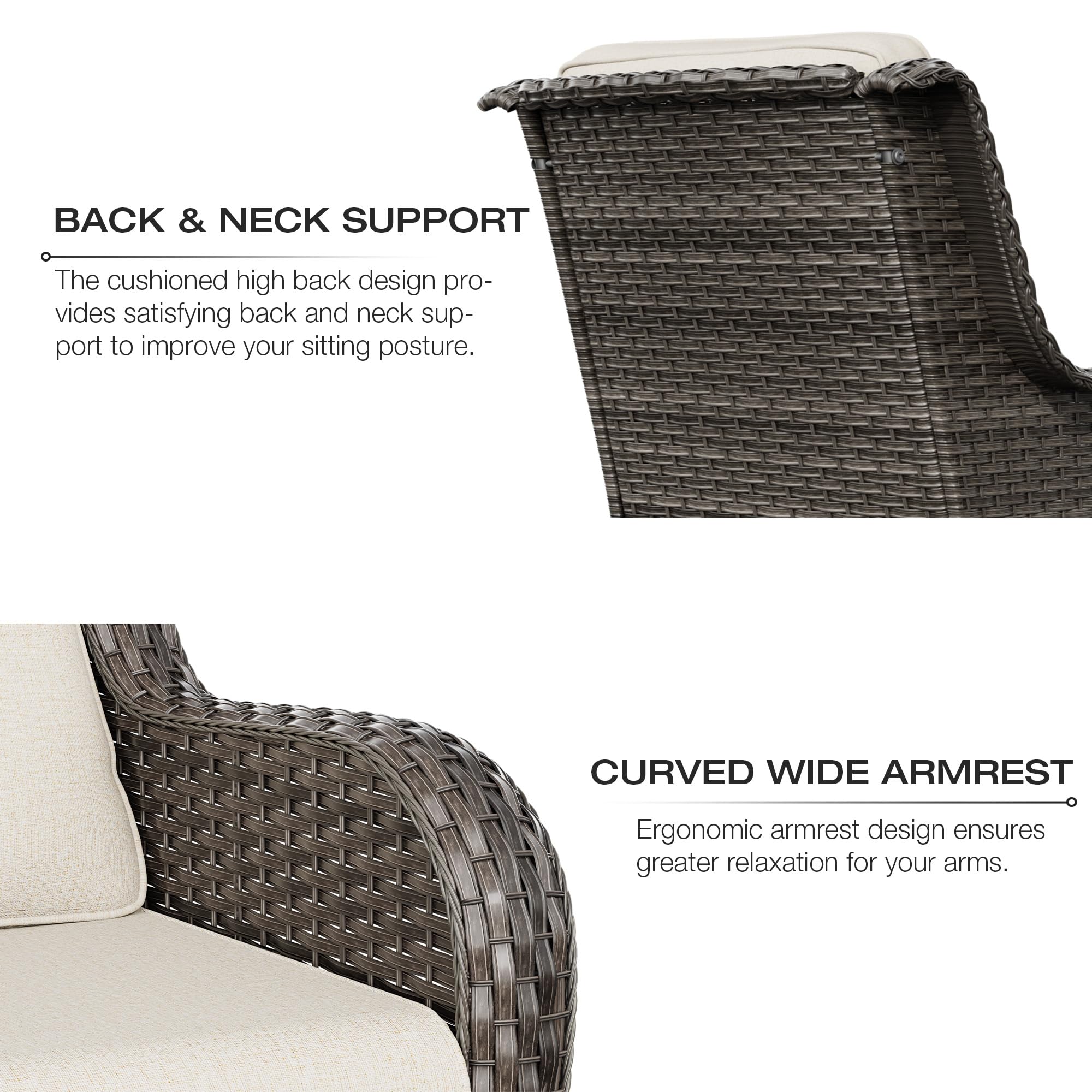 Joyside 2-Piece Outdoor Wicker Dining Chair Set - PE Rattan Patio Chairs with 4-Inch Cushions, Mixed Grey/Beige - Perfect for Garden, Poolside, and Backyard Relaxation